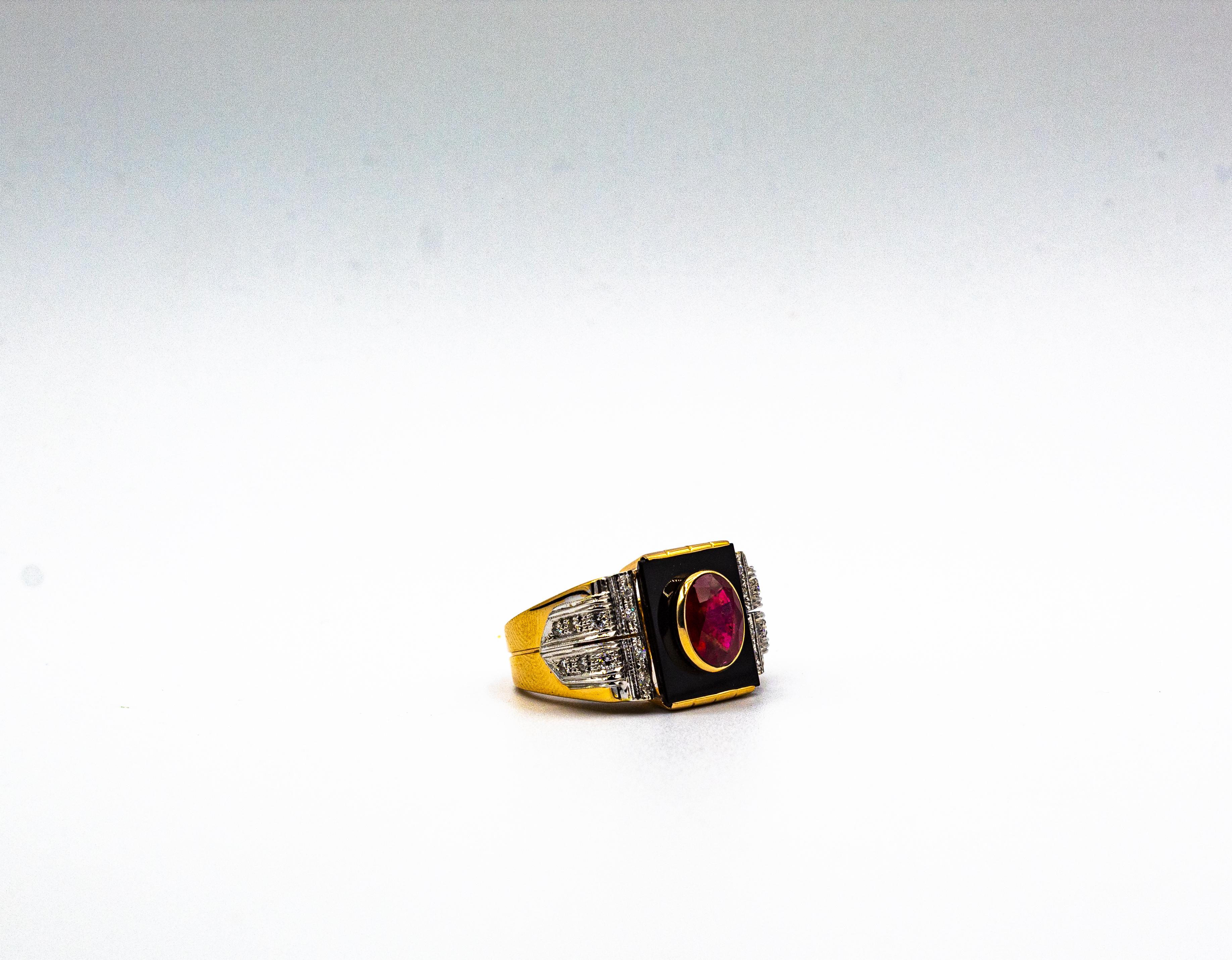 Art Deco Style White Diamond Oval Cut Ruby Onyx Yellow Gold Cocktail Ring For Sale 4