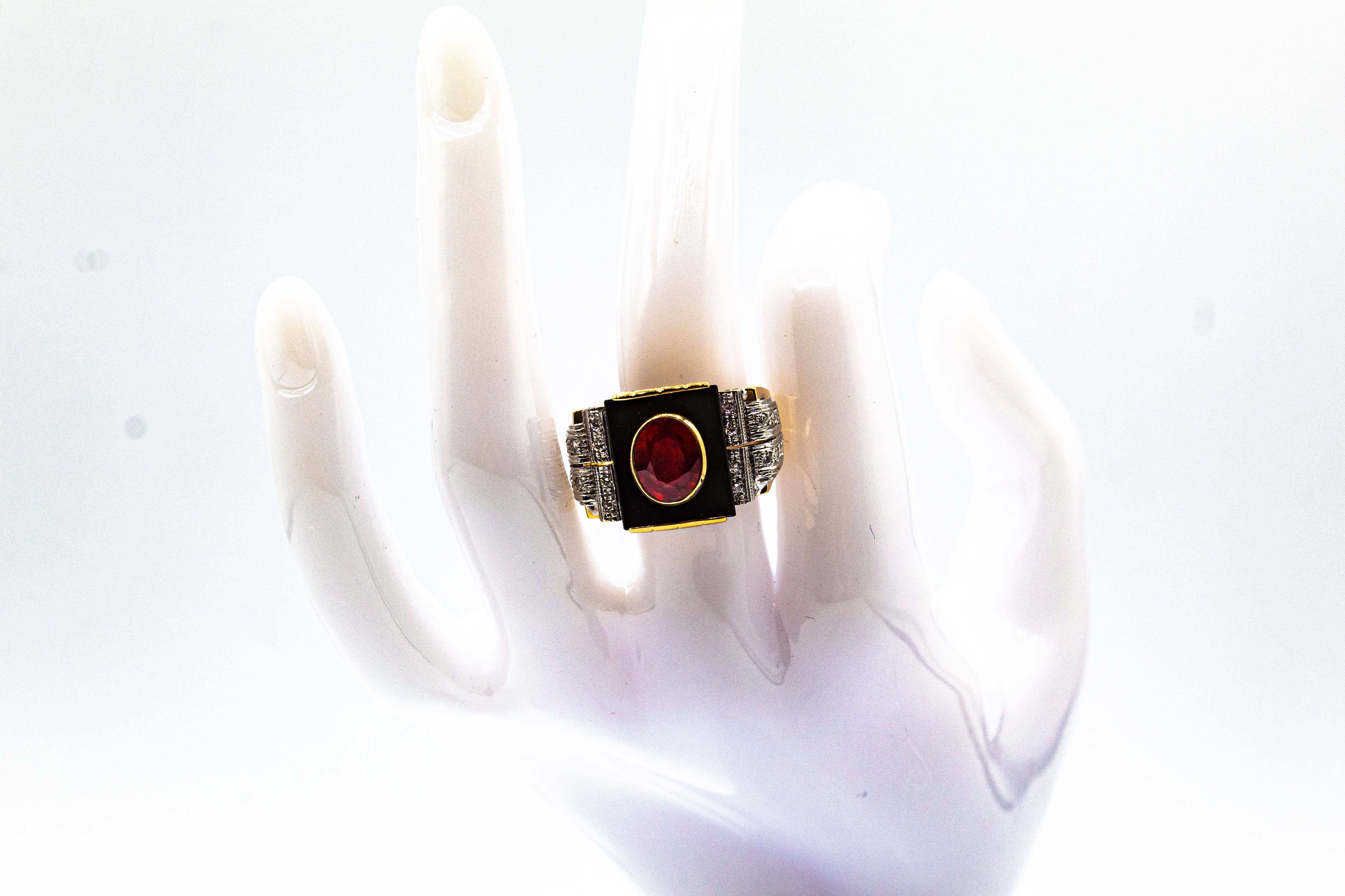 Art Deco Style White Diamond Oval Cut Ruby Onyx Yellow Gold Cocktail Ring For Sale 5
