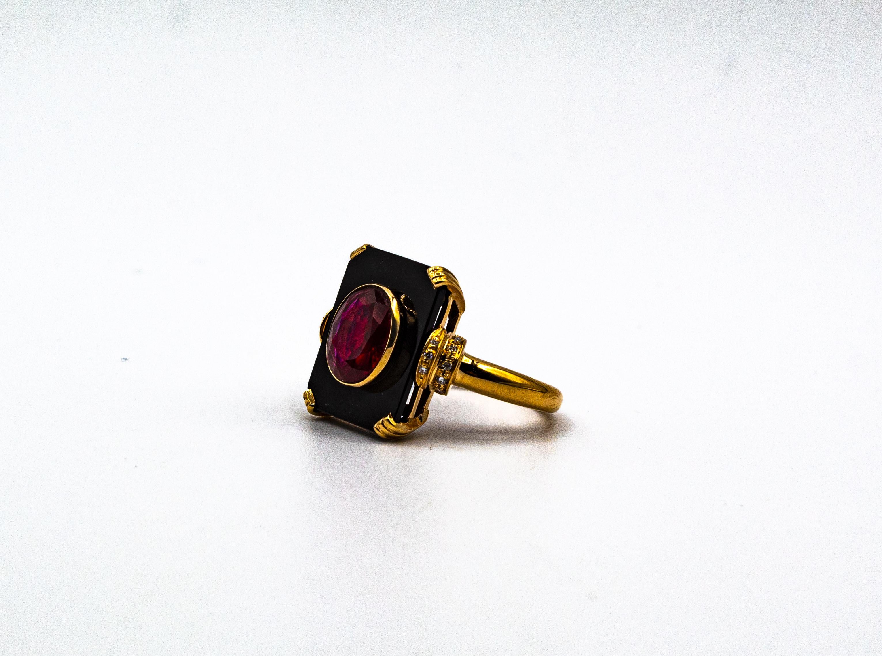 Art Deco Style White Diamond Oval Cut Ruby Onyx Yellow Gold Cocktail Ring For Sale 5