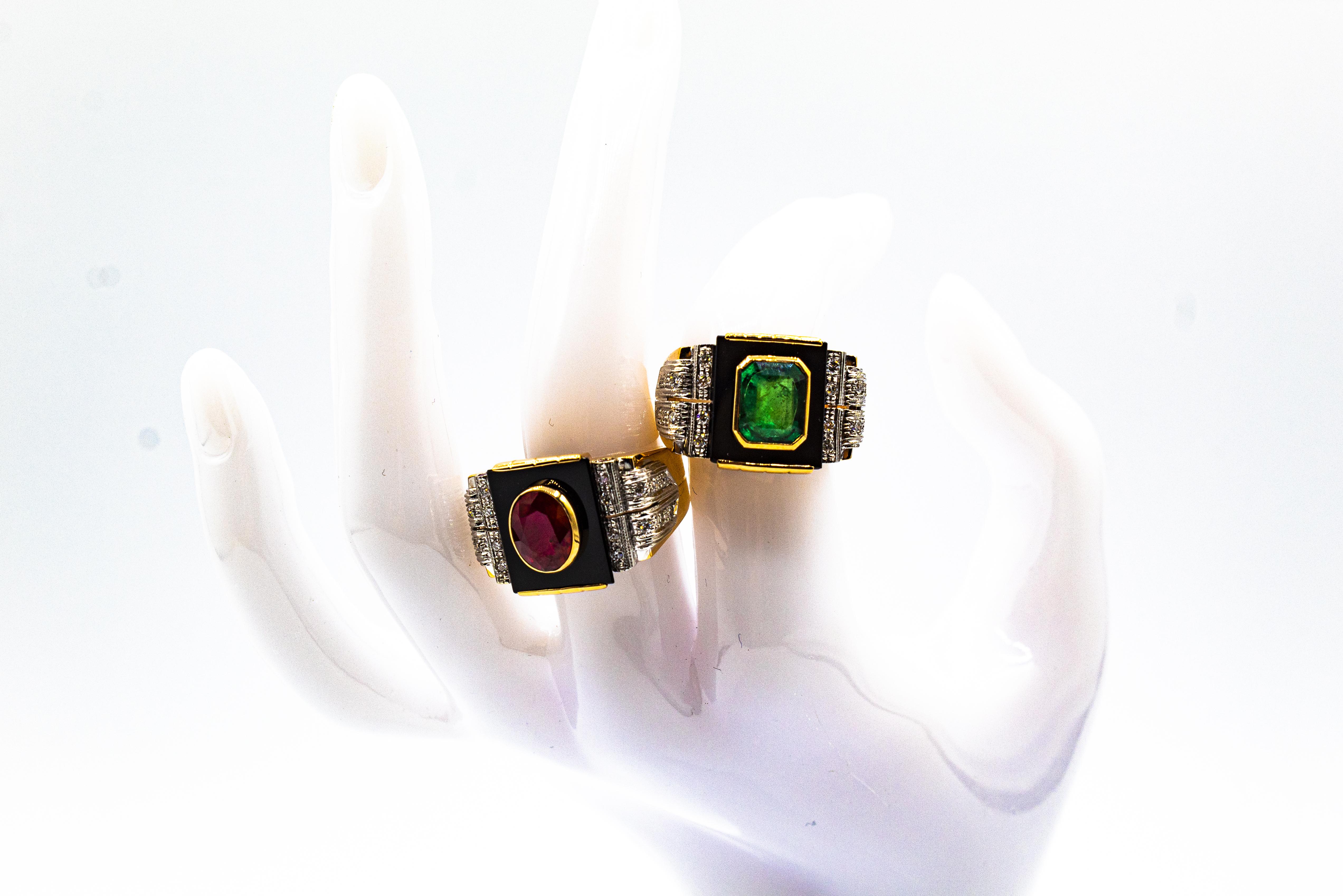 Art Deco Style White Diamond Oval Cut Ruby Onyx Yellow Gold Cocktail Ring For Sale 7