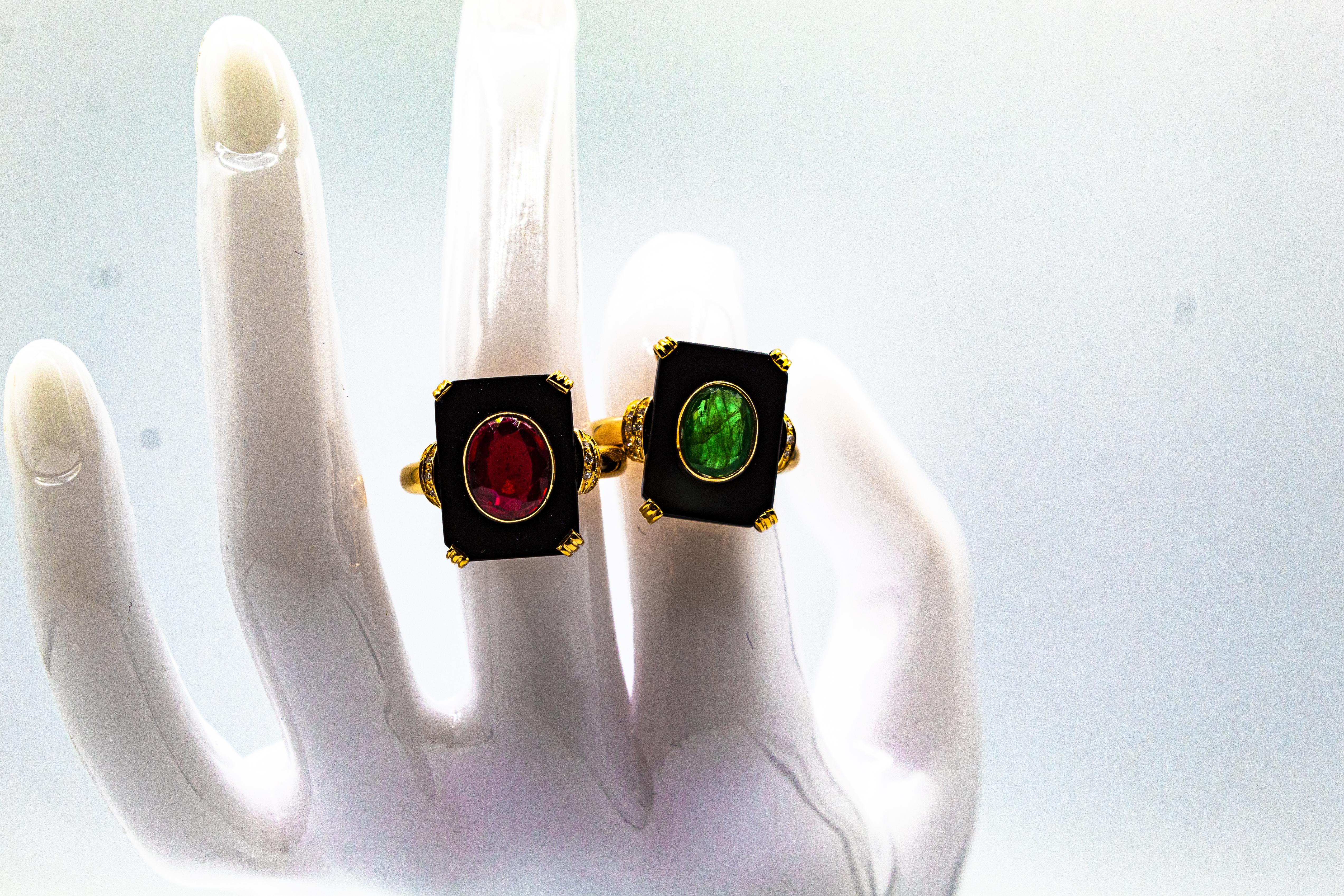 Art Deco Style White Diamond Oval Cut Ruby Onyx Yellow Gold Cocktail Ring For Sale 8