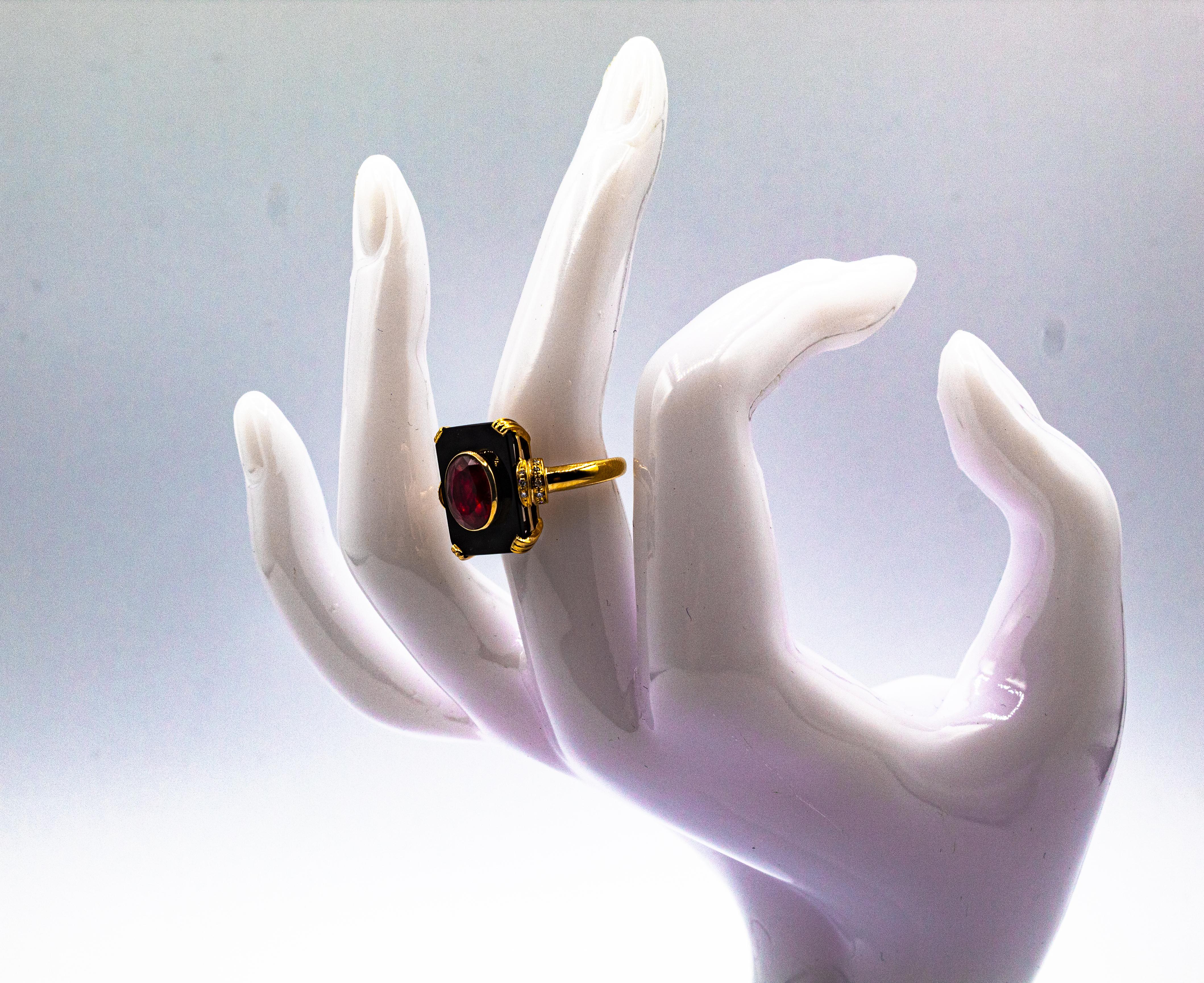 Art Deco Style White Diamond Oval Cut Ruby Onyx Yellow Gold Cocktail Ring For Sale 9