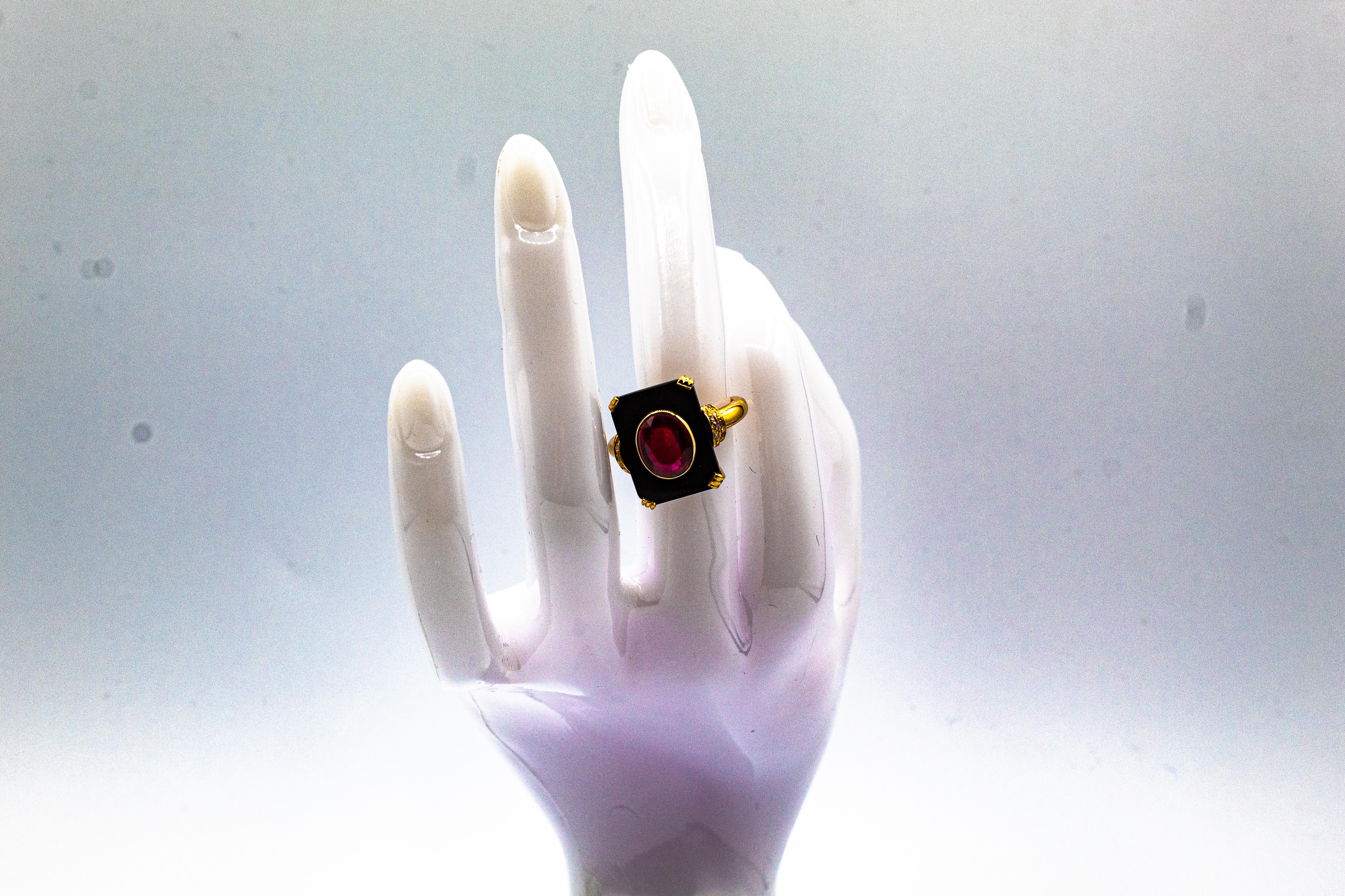 Art Deco Style White Diamond Oval Cut Ruby Onyx Yellow Gold Cocktail Ring For Sale 10