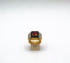 Art Deco Style White Diamond Oval Cut Ruby Onyx Yellow Gold Cocktail Ring
