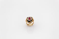 Art Deco Style White Diamond Oval Cut Ruby Onyx Yellow Gold Cocktail Ring