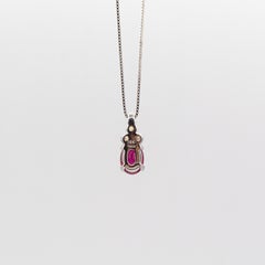 Art Deco Style White Diamond Oval Cut Ruby White Gold Pendant Necklace