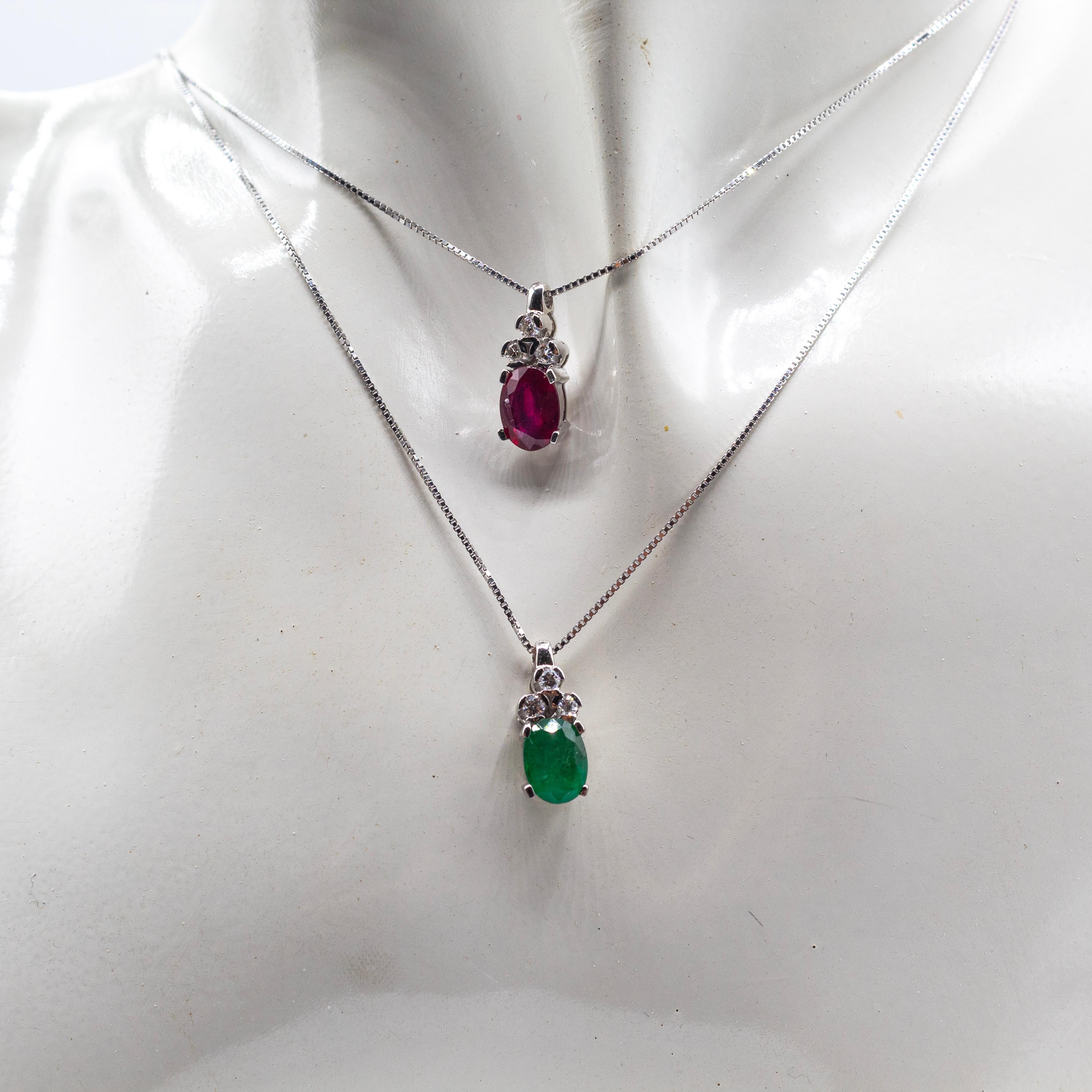 Art Deco Style White Diamond Oval Cut Ruby White Gold Pendant Necklace For Sale 1