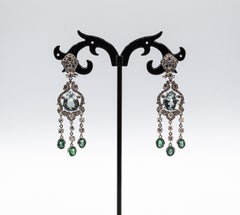 Art Deco Style White Diamond Pear Cut Aquamarine White Gold Clip-On Earrings