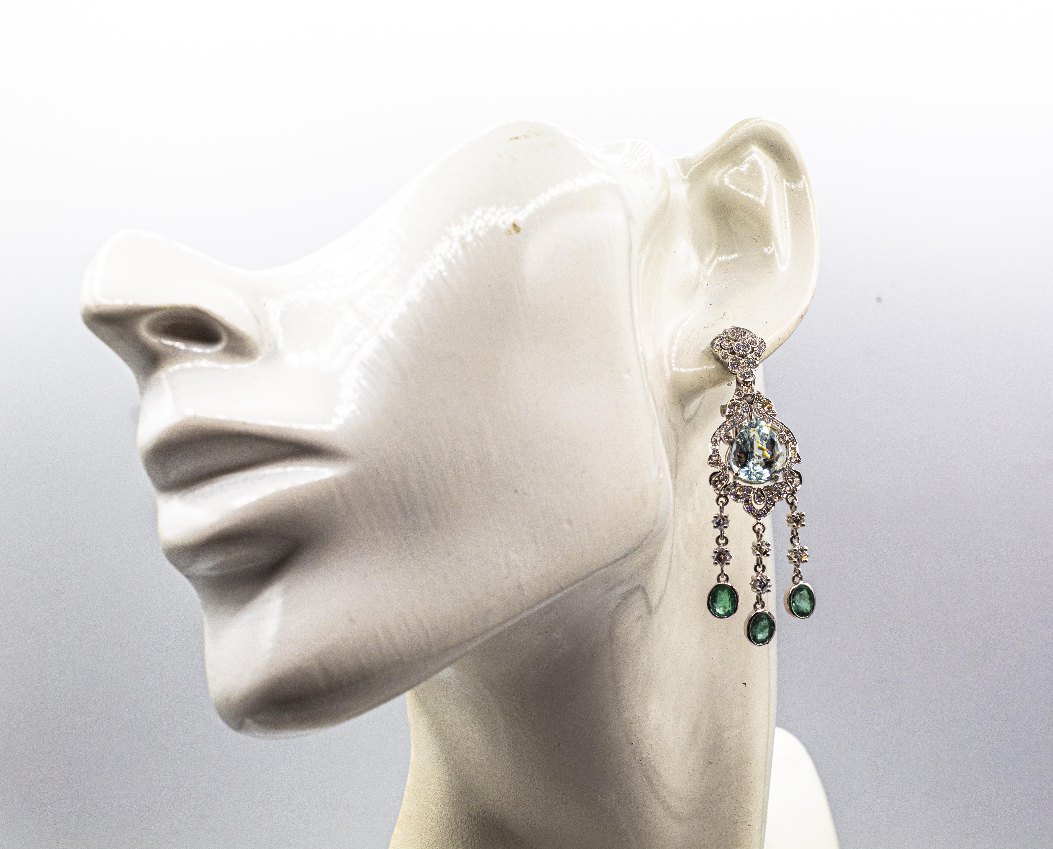 Art Deco Style White Diamond Pear Cut Aquamarine White Gold Clip-On Earrings 4