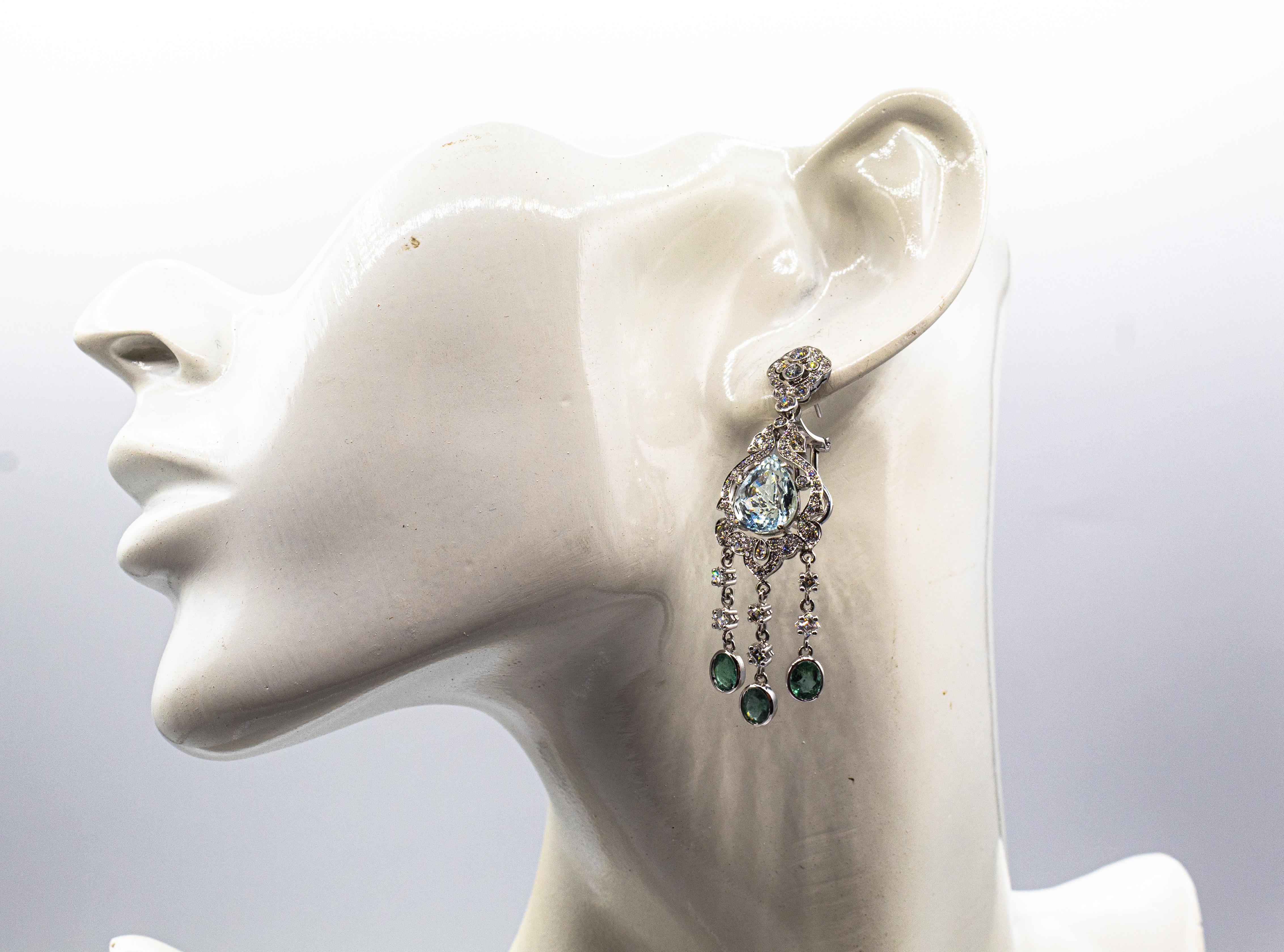 Art Deco Style White Diamond Pear Cut Aquamarine White Gold Clip-On Earrings 5