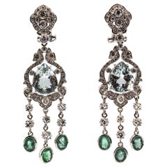 Art Deco Style White Diamond Pear Cut Aquamarine White Gold Clip-On Earrings
