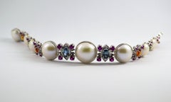 Art Deco Style White Diamond Pearl Ruby Yellow Blue Sapphire White Gold Bracelet
