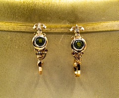 Art Deco Style White Diamond Peridot Ruby Yellow Gold Stud Drop Earrings