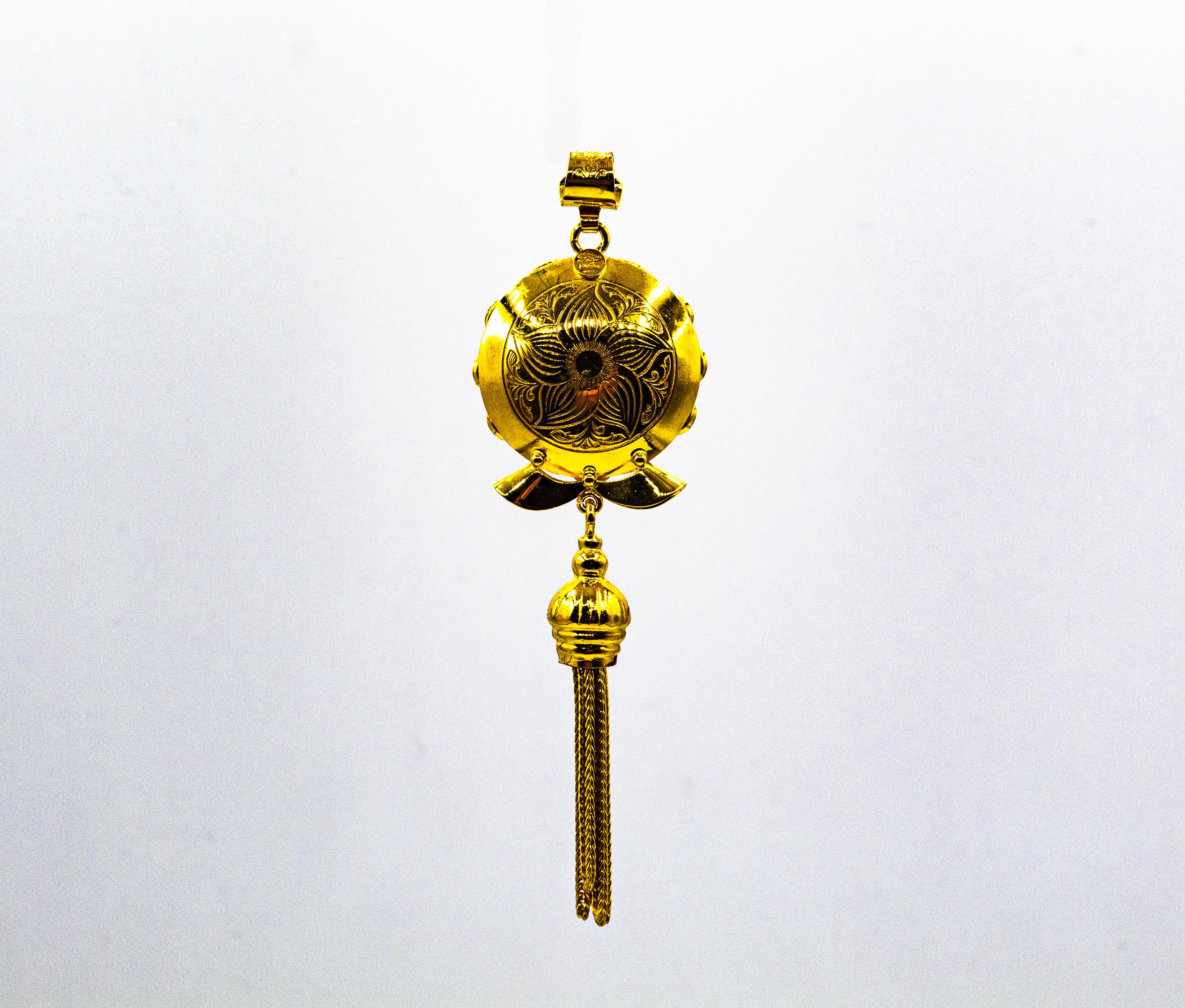 Collier pendentif en or jaune avec diamant blanc, rubis et topaze bleue de style Art Déco Neuf - En vente à Naples, IT