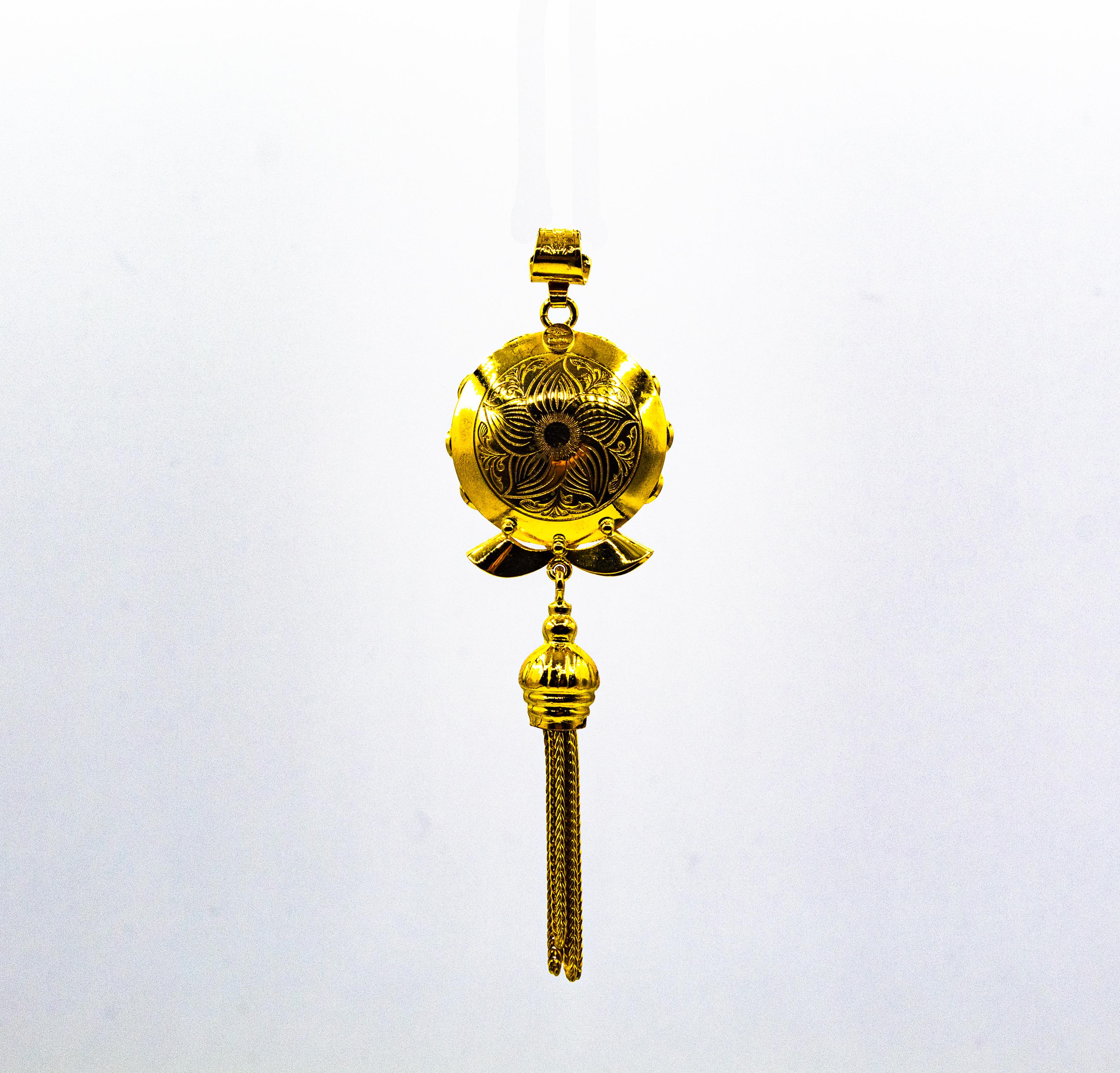 Collar Colgante Oro Amarillo Estilo Art Decó Diamante Blanco Rubí Topacio Azul en venta 1