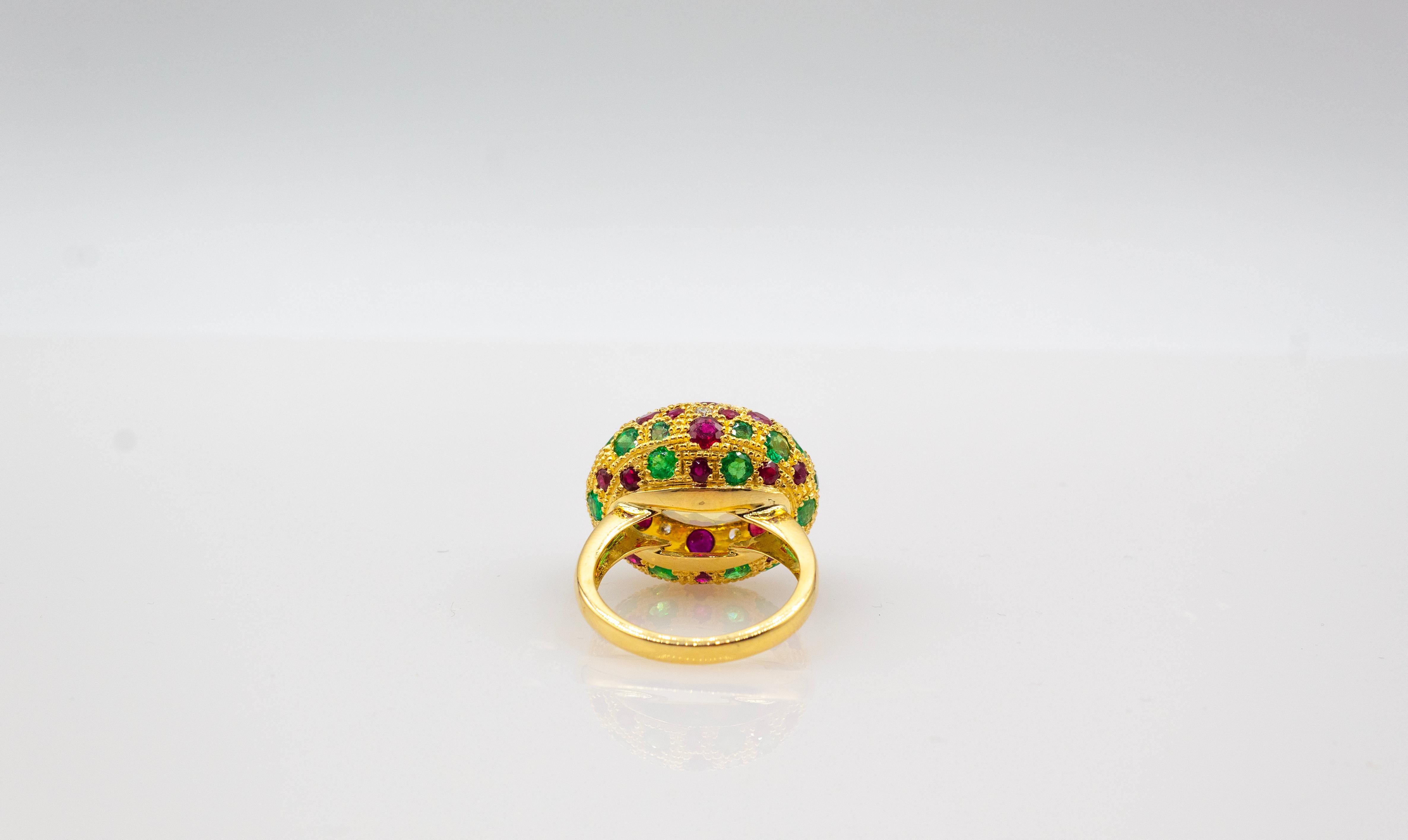 Femenino o masculino Anillo de Cóctel de Oro Amarillo Estilo Art Decó Diamante Blanco Rubí Esmeralda Citrino en venta