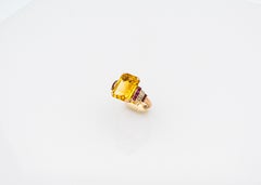 Art Deco Style White Diamond Ruby Octagon Cut Citrine Yellow Gold Cocktail Ring