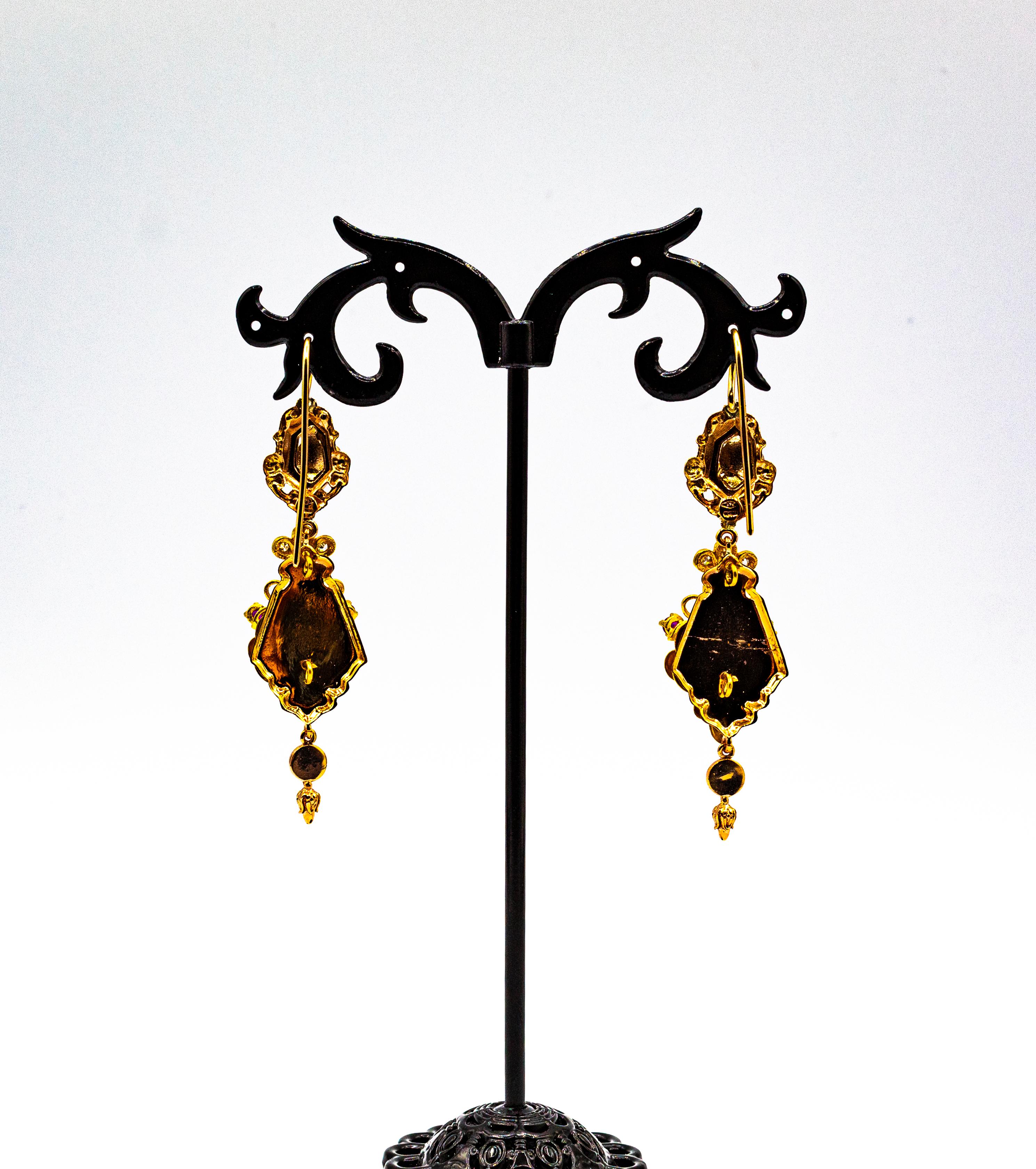 Orecchini a goccia in oro giallo con diamante bianco, rubino, turchese e smalto in stile Art Deco in vendita 1