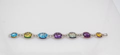 Art Deco Style White Diamond Sapphire Ruby Amethyst White Gold Bracelet