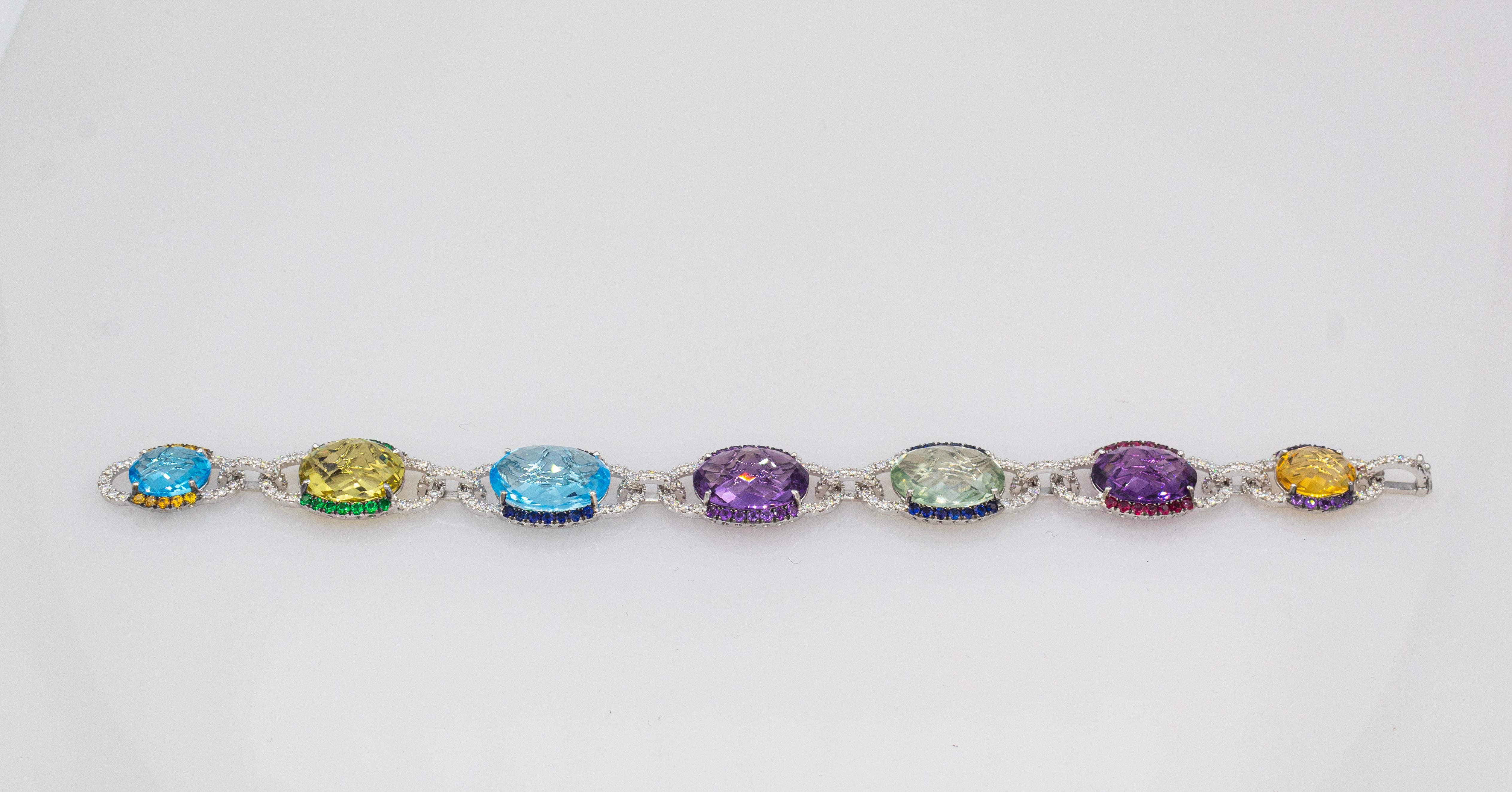 Femenino o masculino Pulsera de oro blanco estilo art déco con diamantes blancos zafiro rubí amatista en venta