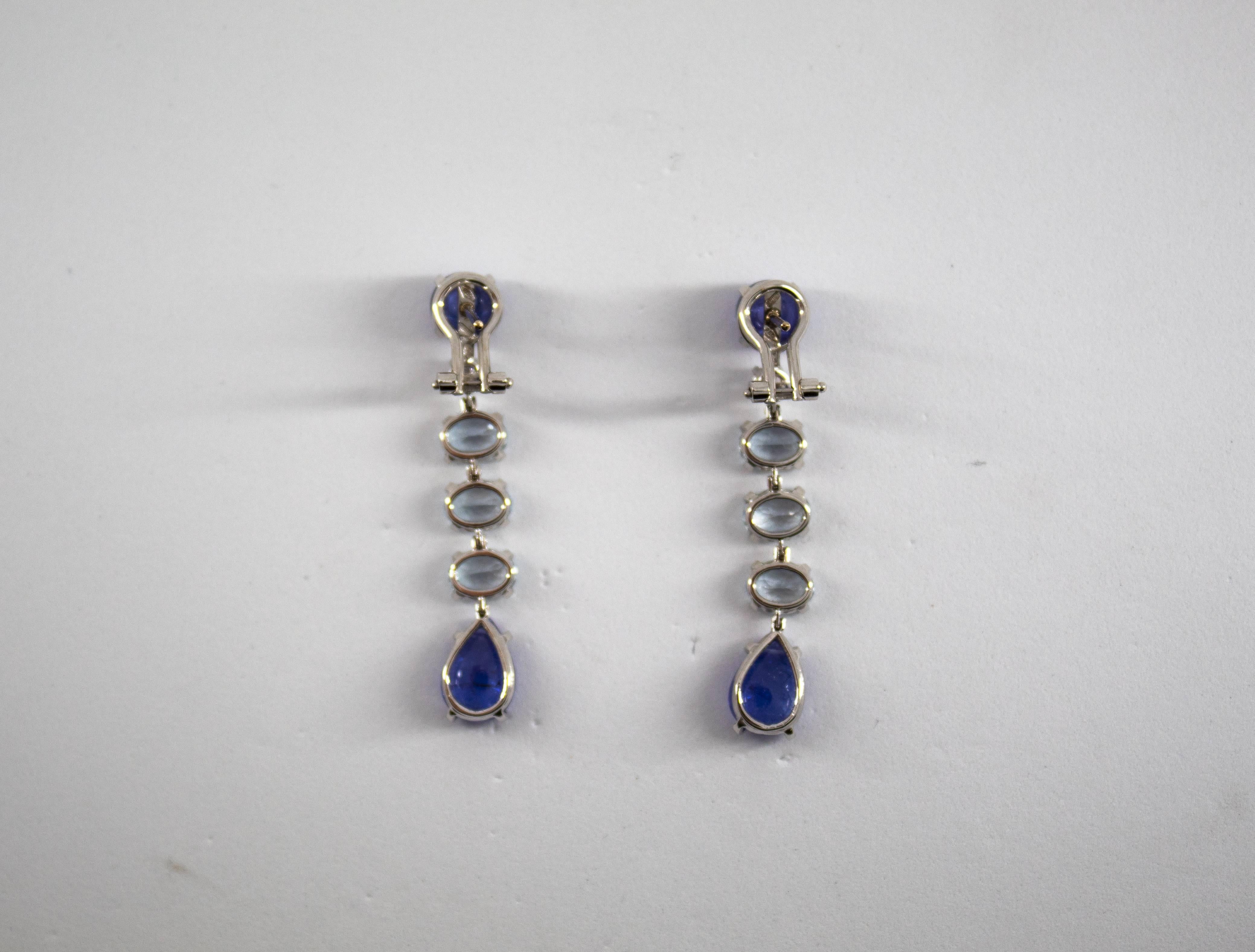 Art Deco Style White Diamond Tanzanite Aquamarine White Gold Clip-On Earrings For Sale 3