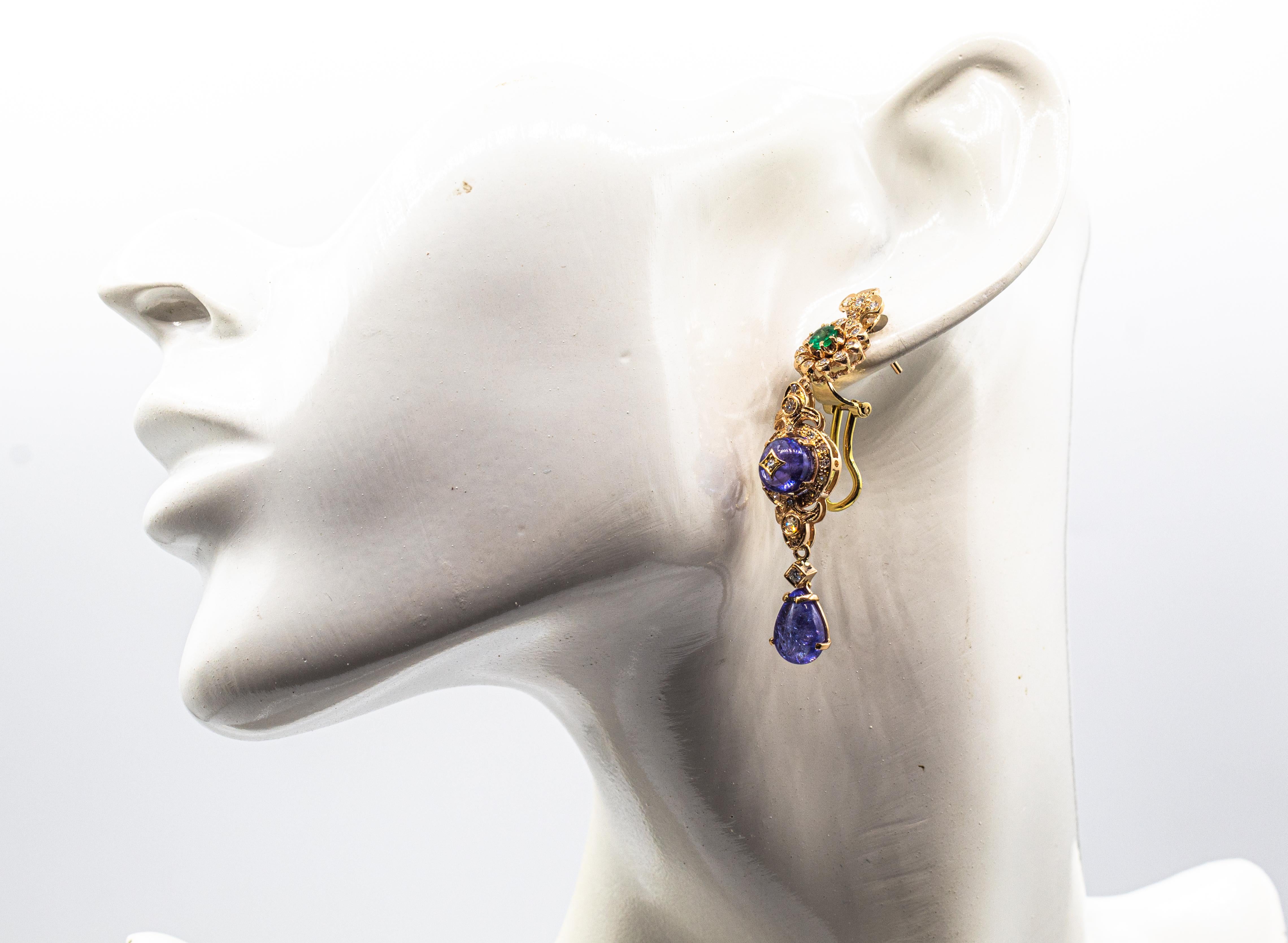 Boucles d'oreilles à clip en or jaune, diamant blanc, tanzanite et émeraude de style Art Déco en vente 4