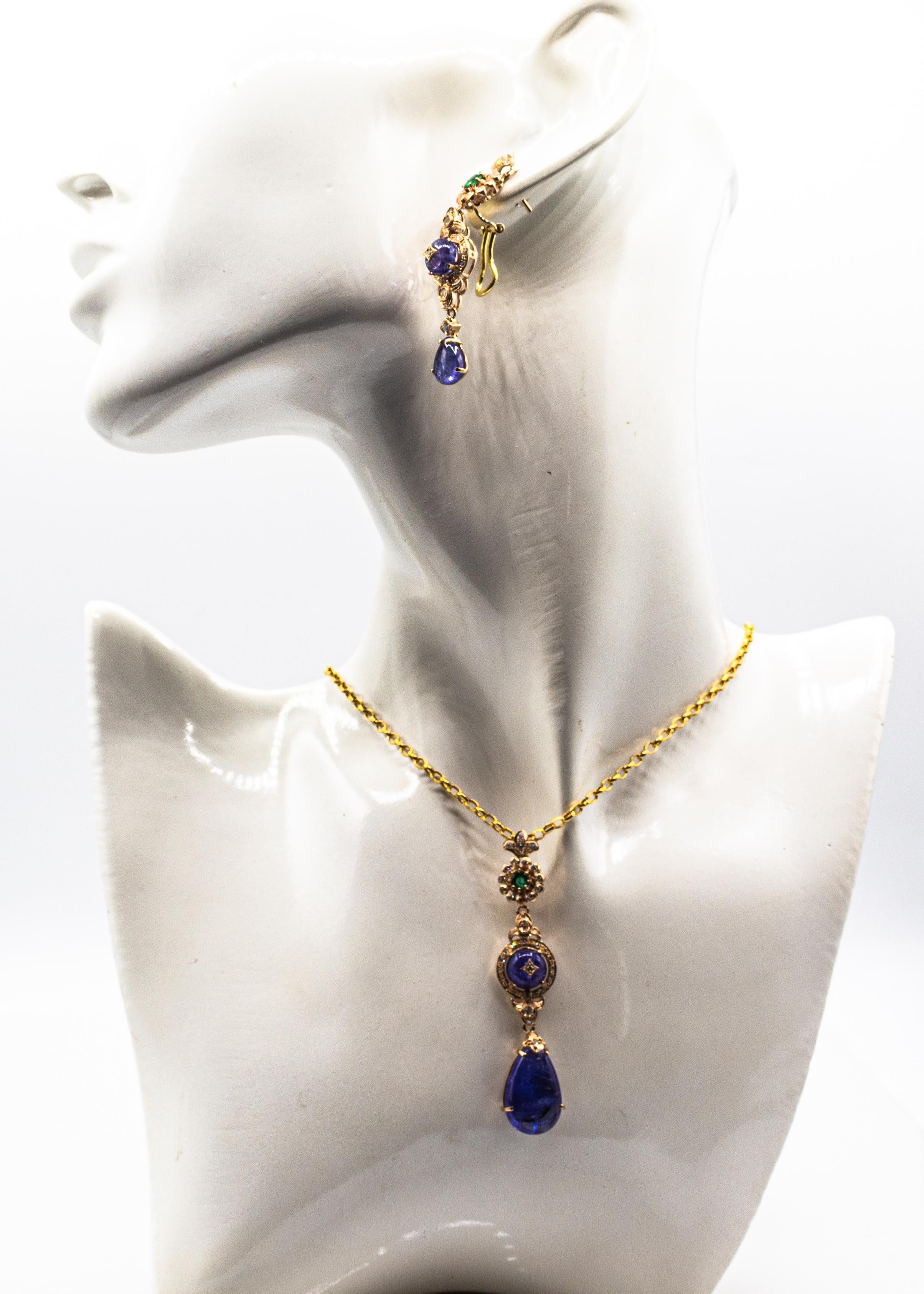 Boucles d'oreilles à clip en or jaune, diamant blanc, tanzanite et émeraude de style Art Déco en vente 5