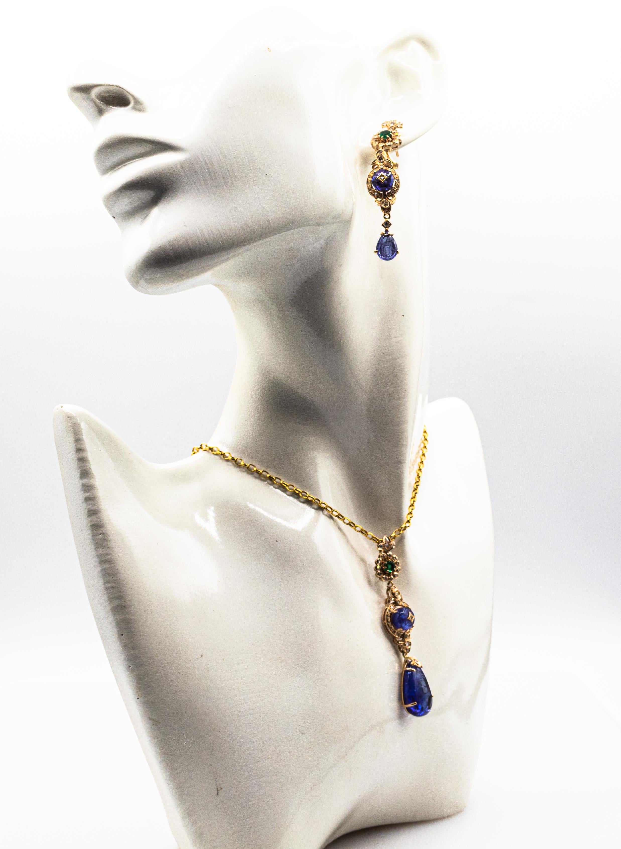 Boucles d'oreilles à clip en or jaune, diamant blanc, tanzanite et émeraude de style Art Déco en vente 6