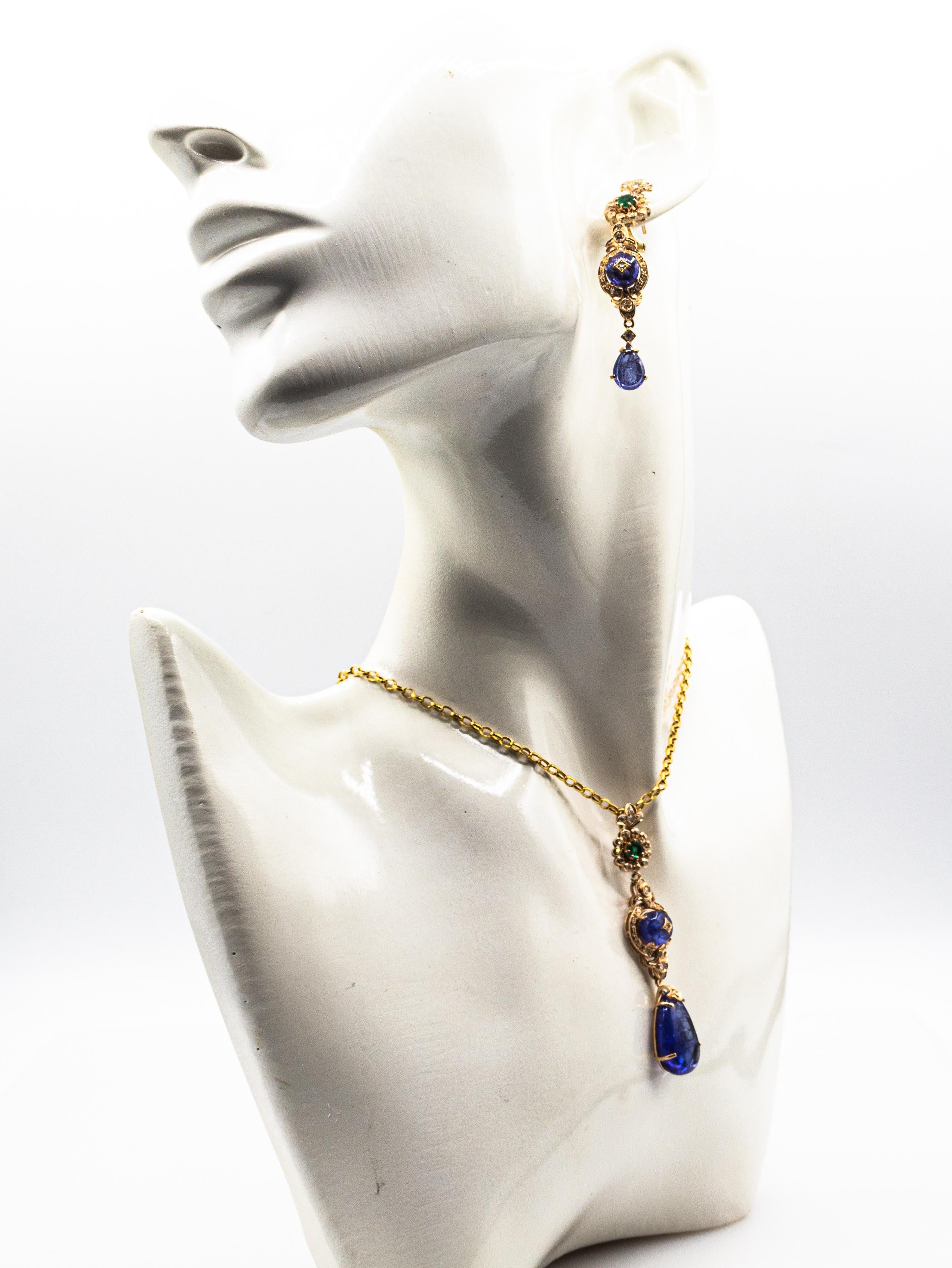 Boucles d'oreilles à clip en or jaune, diamant blanc, tanzanite et émeraude de style Art Déco en vente 7