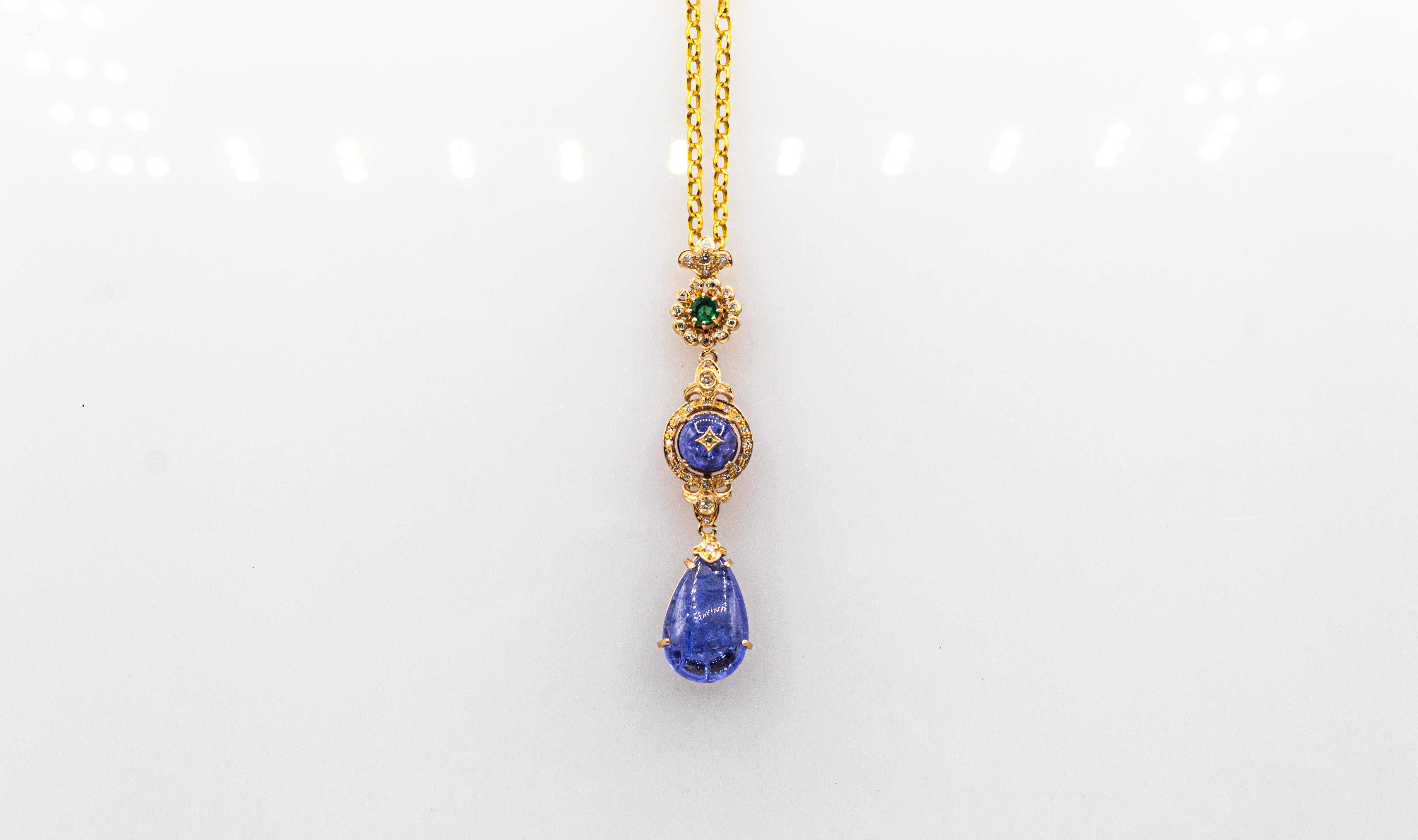 Collier pendentif de style Art déco en or jaune avec diamant blanc, tanzanite et émeraude en vente 5