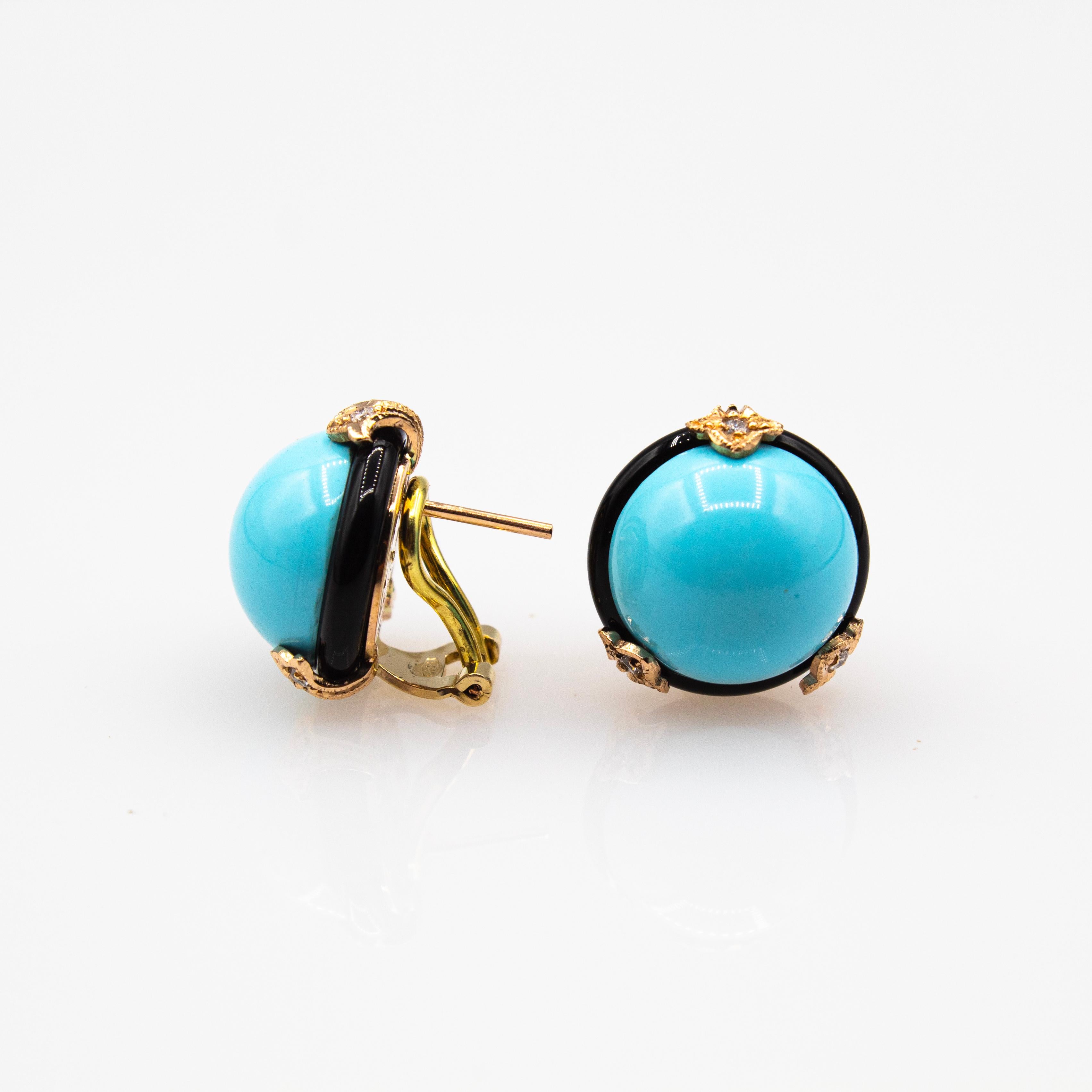 Boucles d'oreilles clips en or jaune, diamant blanc, turquoise et onyx de style Art Déco en vente 5