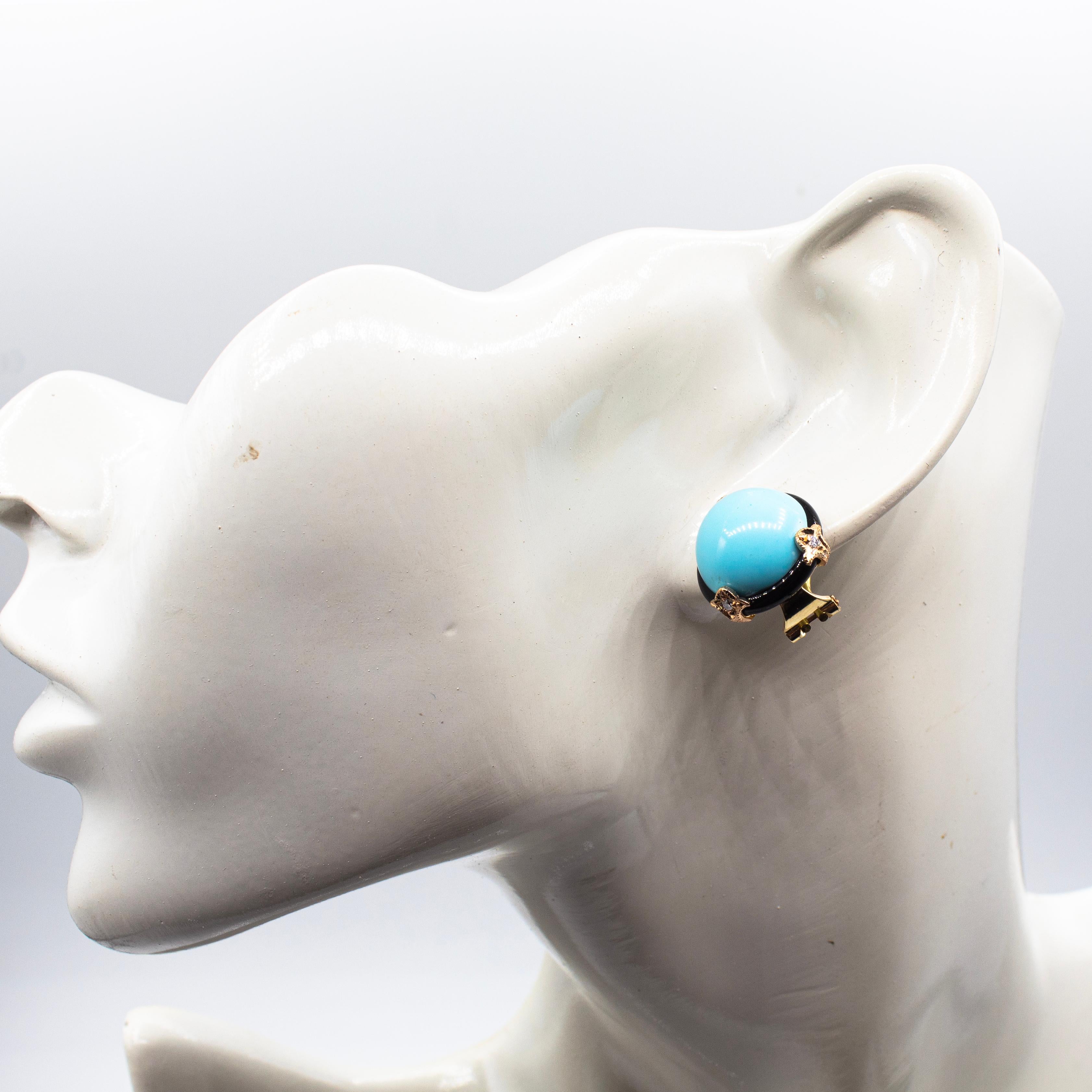 Boucles d'oreilles clips en or jaune, diamant blanc, turquoise et onyx de style Art Déco en vente 6