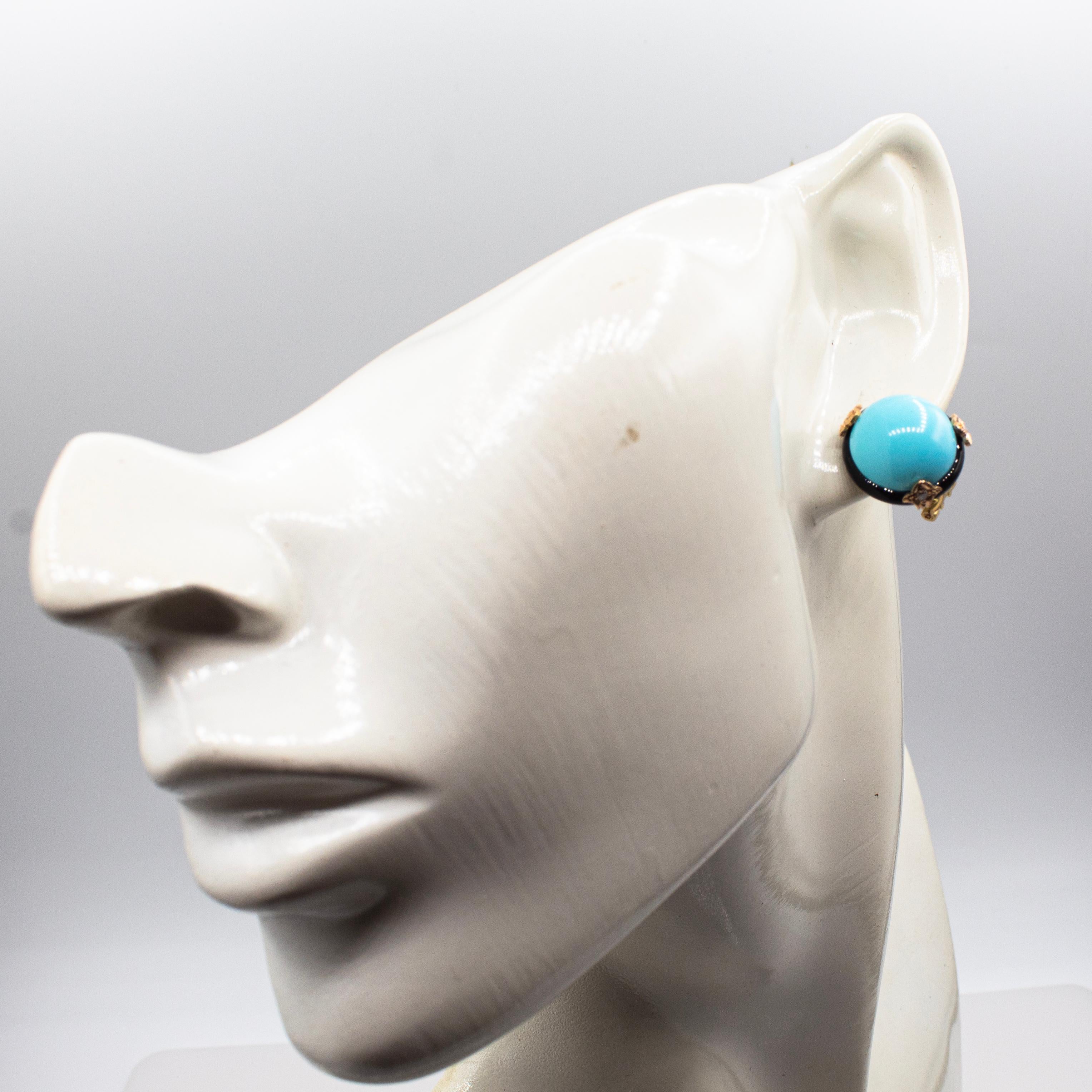 Boucles d'oreilles clips en or jaune, diamant blanc, turquoise et onyx de style Art Déco en vente 7