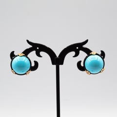 Art Deco Style White Diamond Turquoise Onyx Yellow Gold Dangle Clip-On Earrings