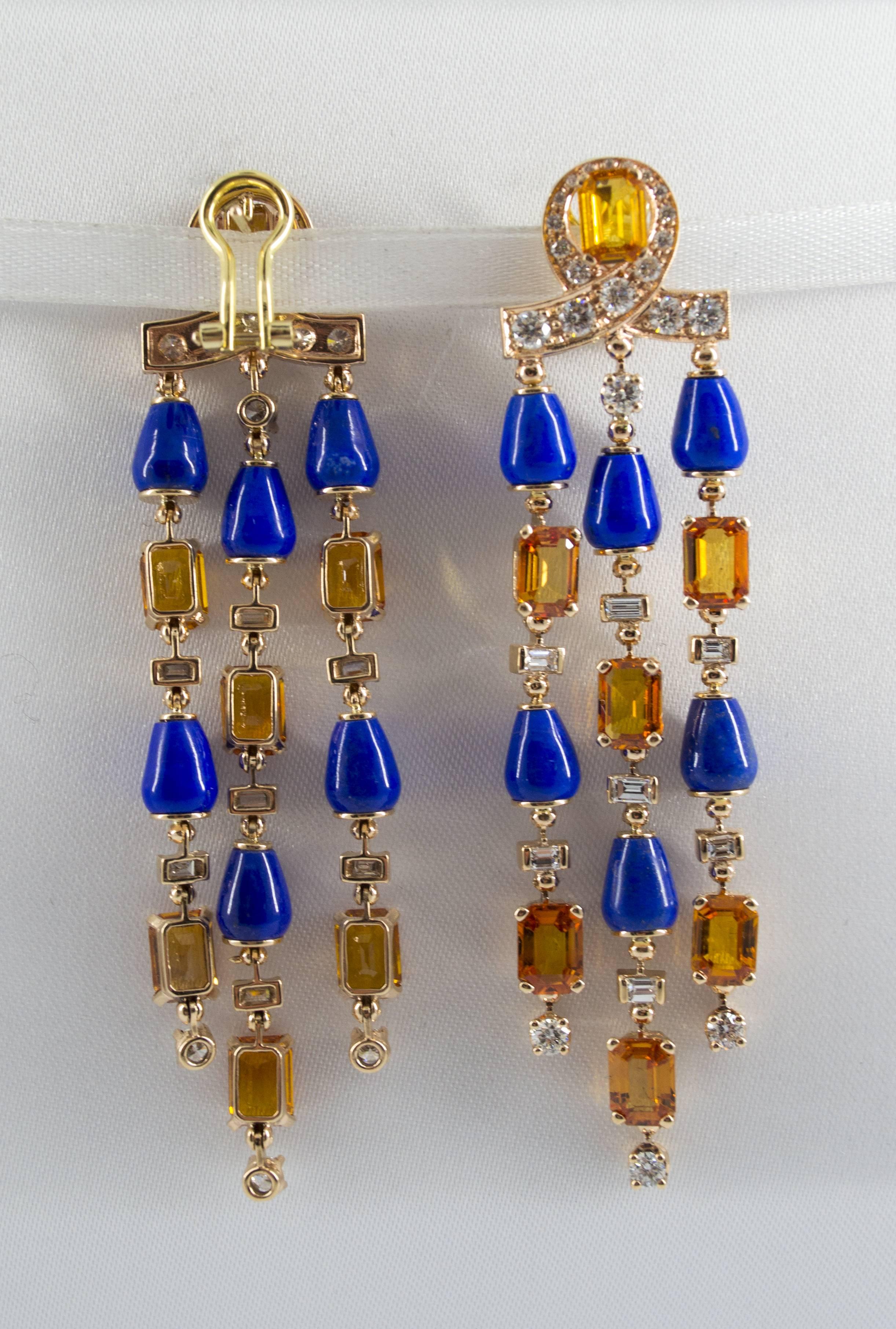 Art Deco Style White Diamond Yellow Sapphire Lapis Yellow Gold Clip-On Earrings For Sale 4