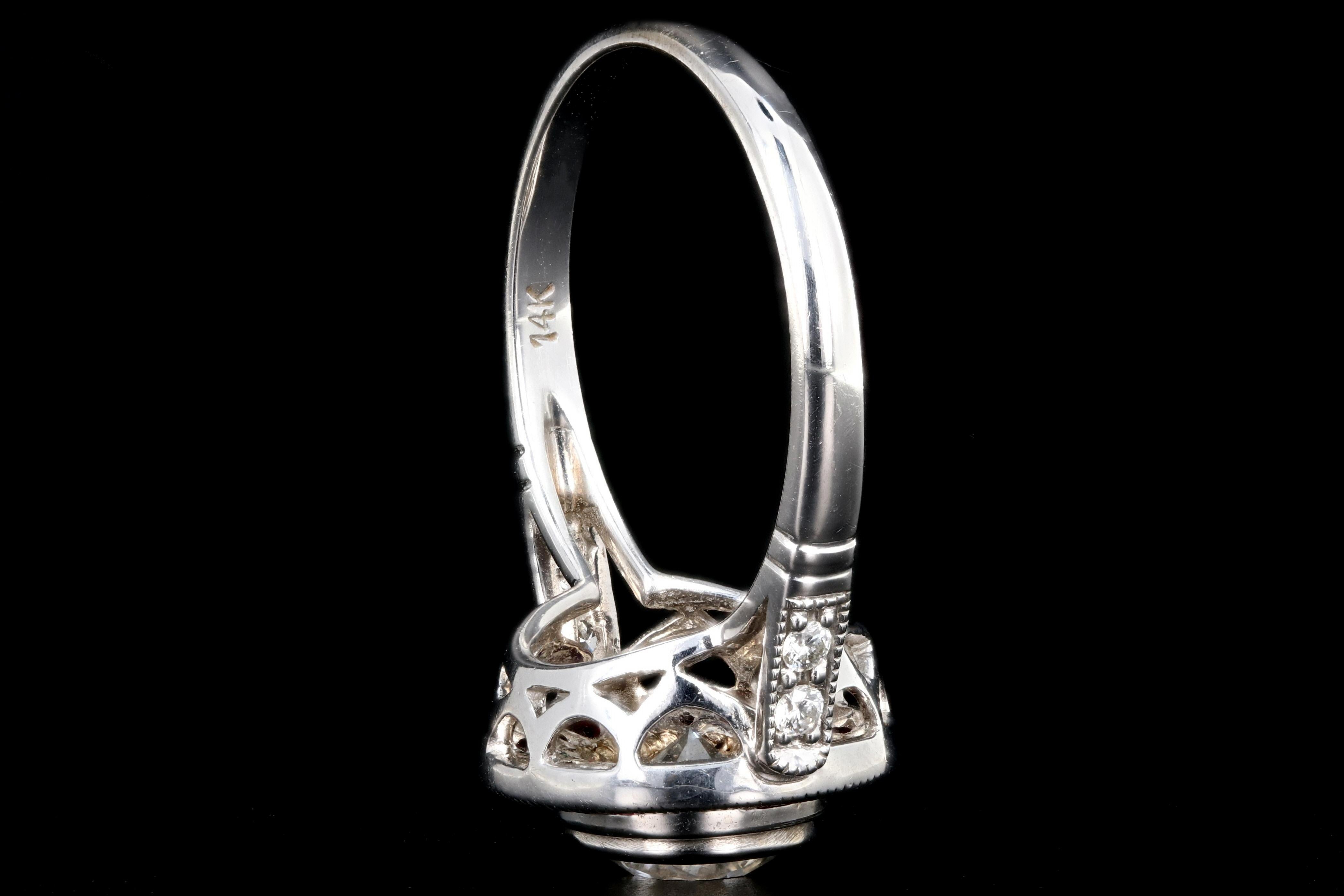Art Deco Style White Gold 1 Carat Diamond Ruby Halo Engagement Ring 2
