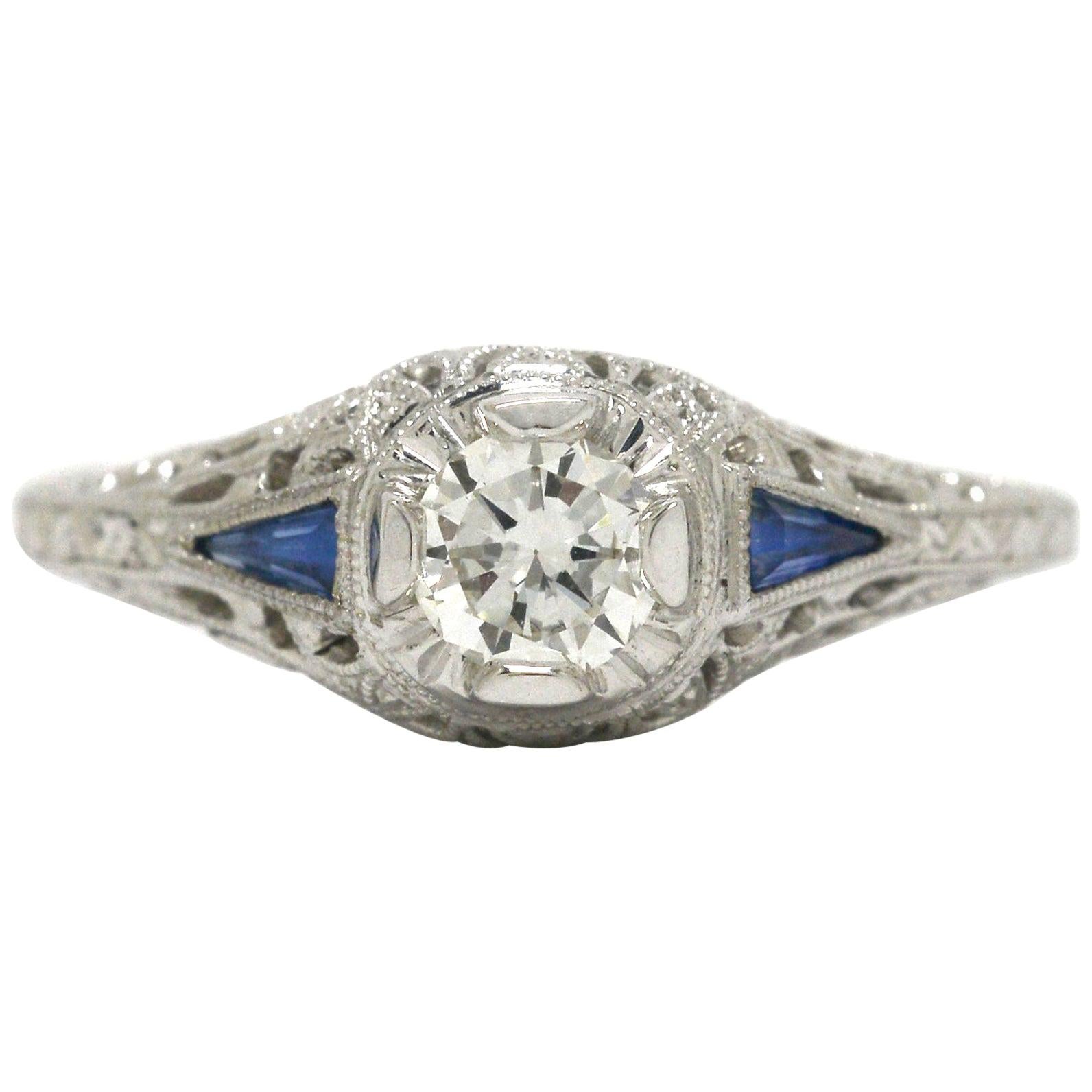 Art Deco Style White Gold 3 Carat Round Brilliant Diamond Triangle Sapphire