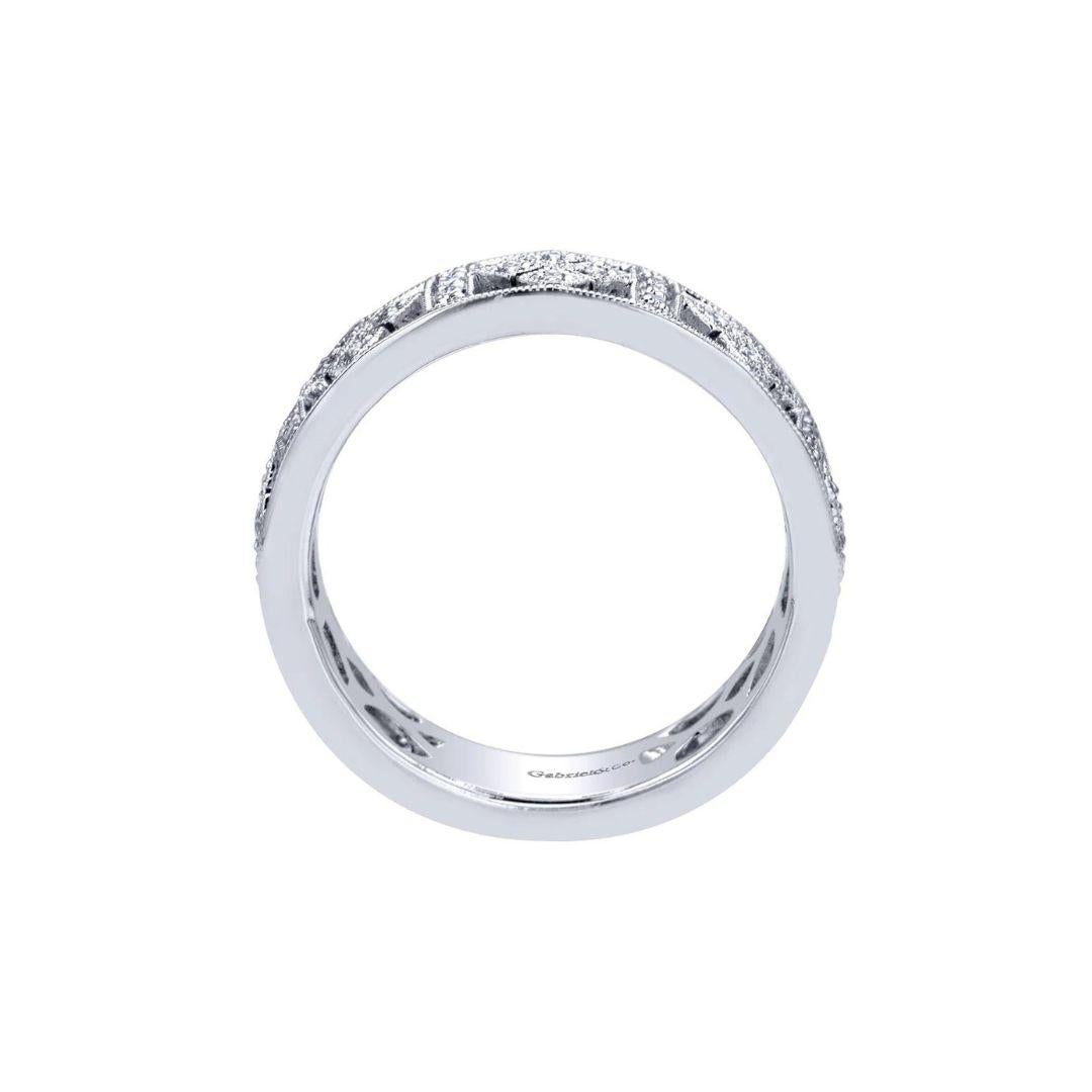 Round Cut Art Deco Style White Gold Diamond Pave Band For Sale
