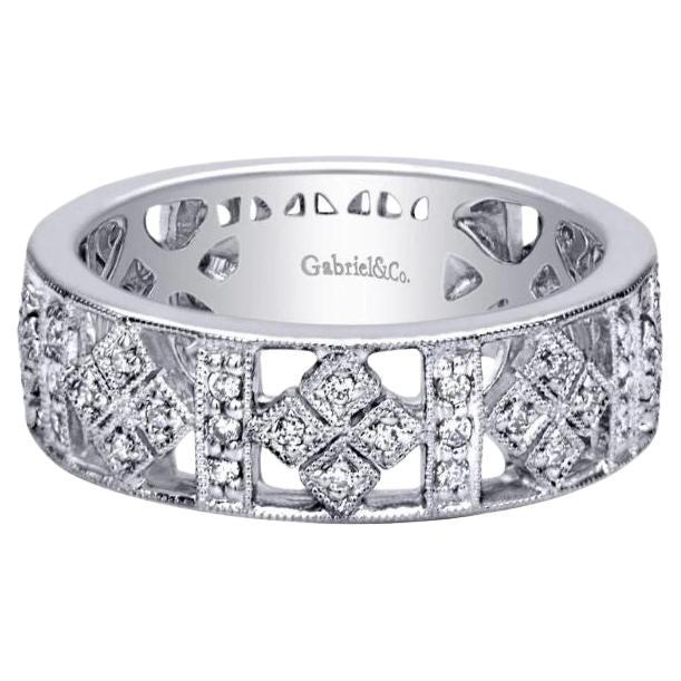 Art Deco Style White Gold Diamond Pave Band For Sale