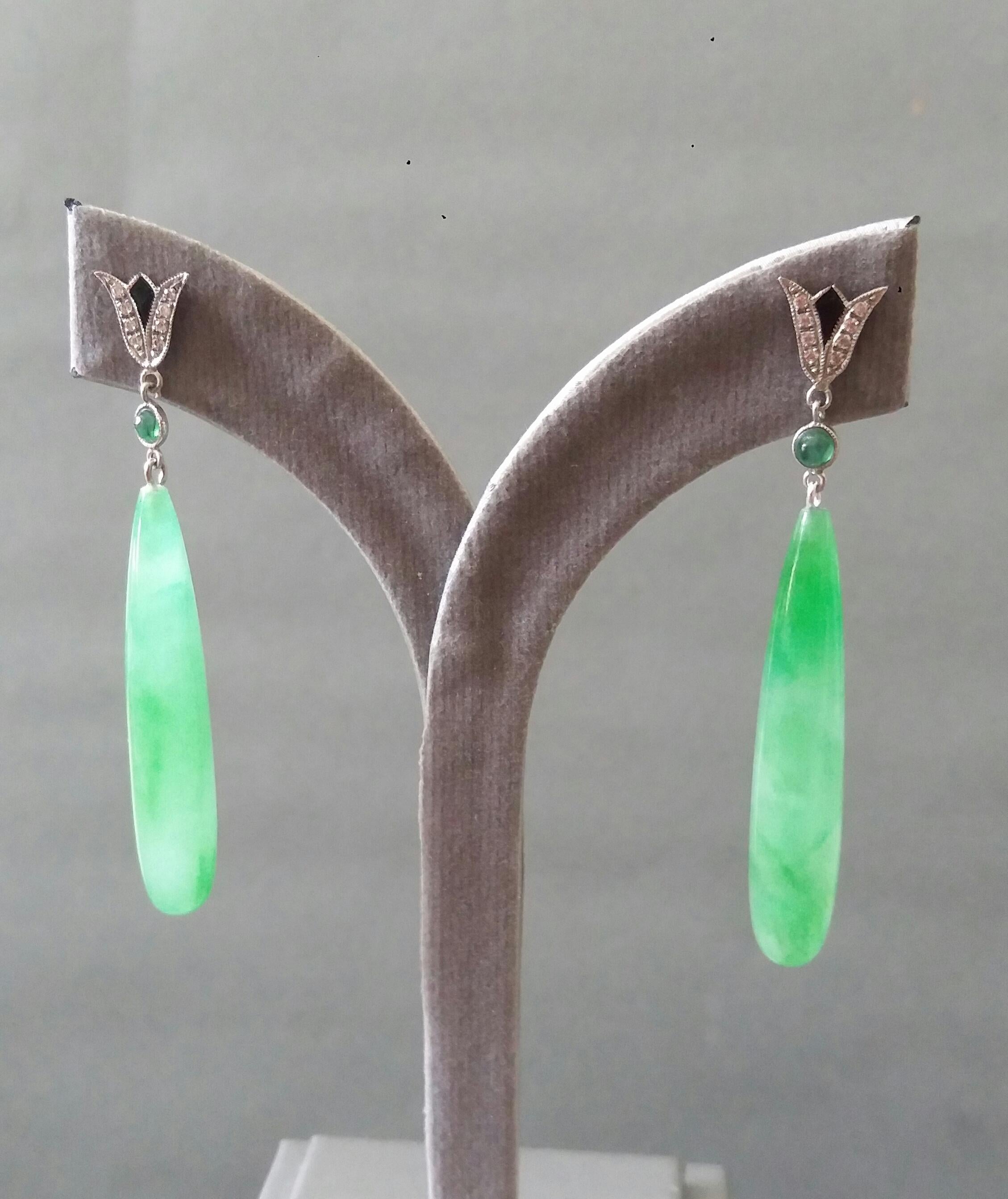 Art Deco Style White Gold Emeralds Diamonds Black Enamel Jade Dangle Earrings 4