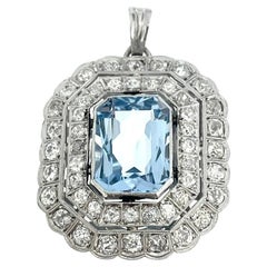 Retro Art Deco Style White Gold Pendant with Blue Spinel and Diamonds