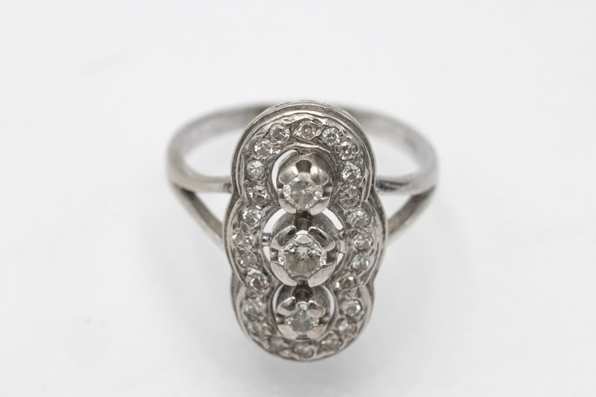 Old European Cut Art deco style white gold ring with diamonds. For Sale