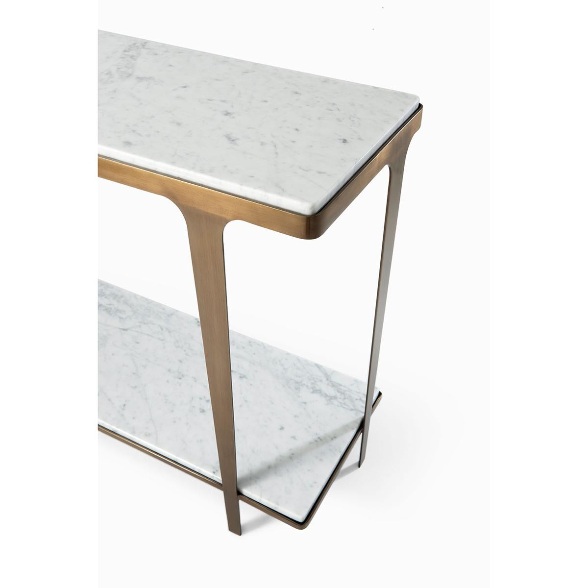 Contemporary Art Deco Style White Marble Top Console For Sale