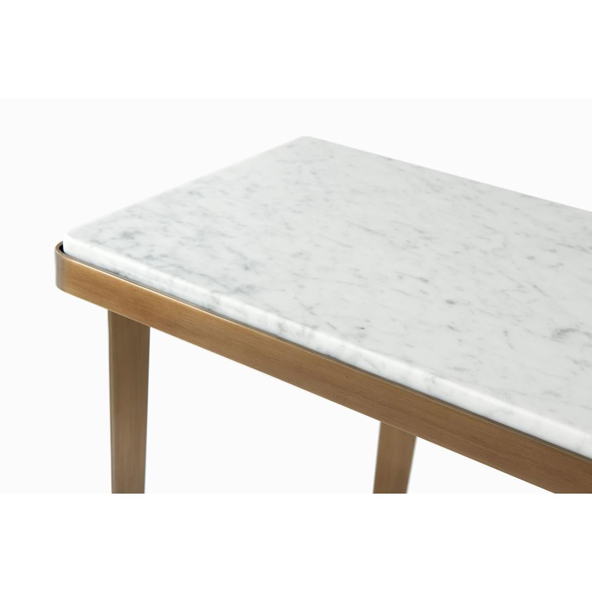 Steel Art Deco Style White Marble Top Console For Sale