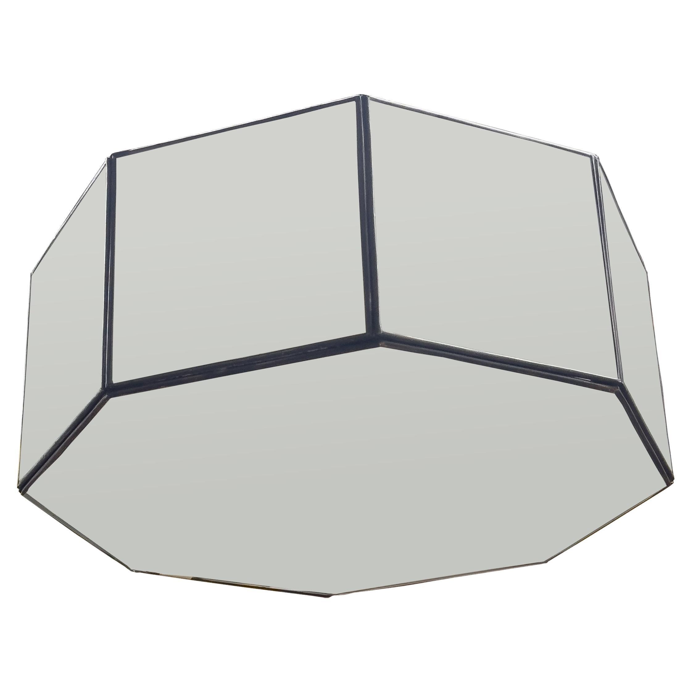 Art Deco Style White Milk Glass and Bronze Octagon Shape Pendant or Flush Mount