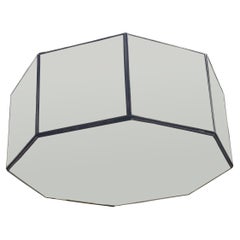 Art Deco Style White Milk Glass and Bronze Octagon Shape Pendant or Flush Mount