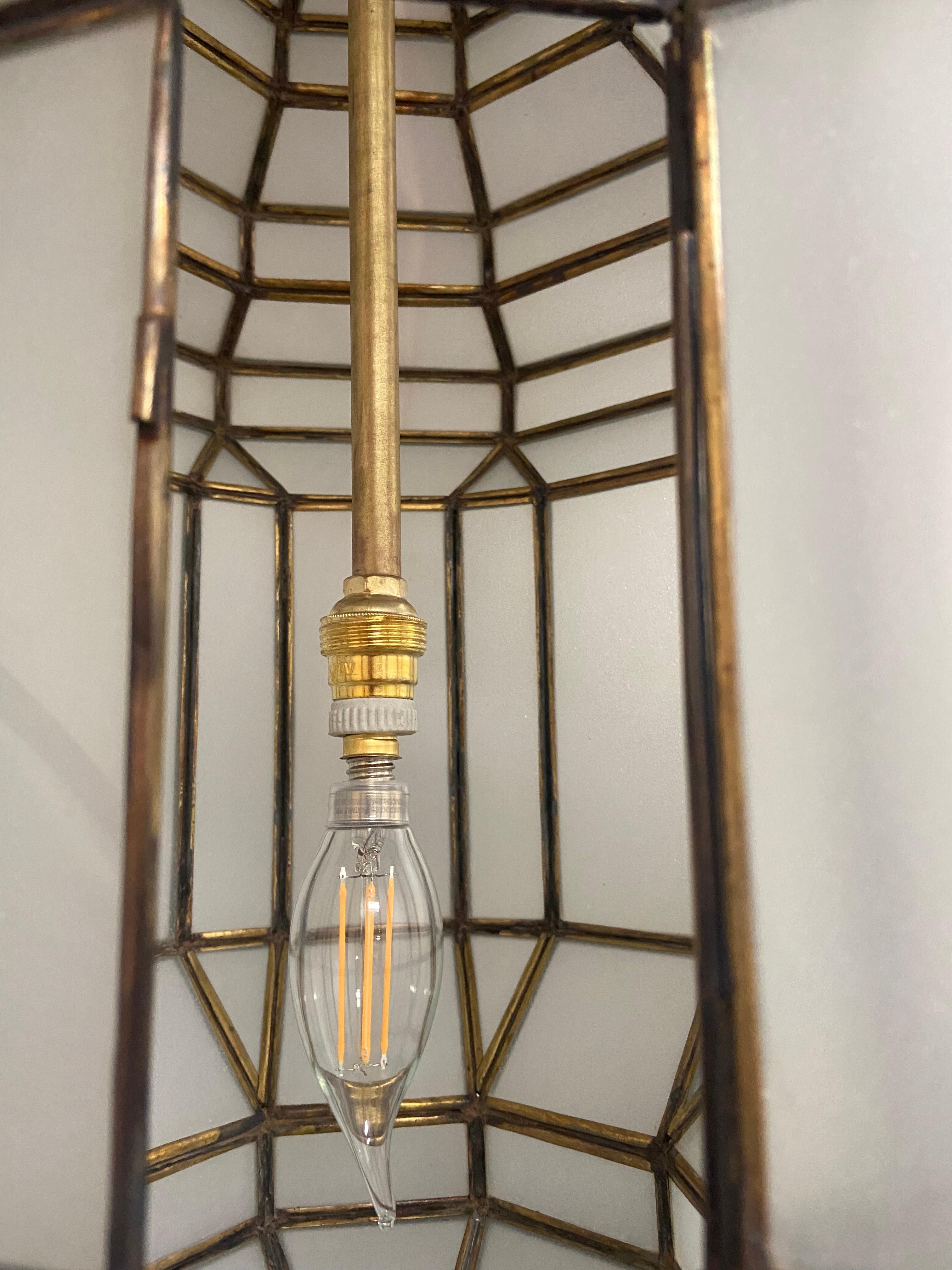 Art Deco Style White Milk Glass Handmade Chandelier, Pendant, Lantern, a Pair 7