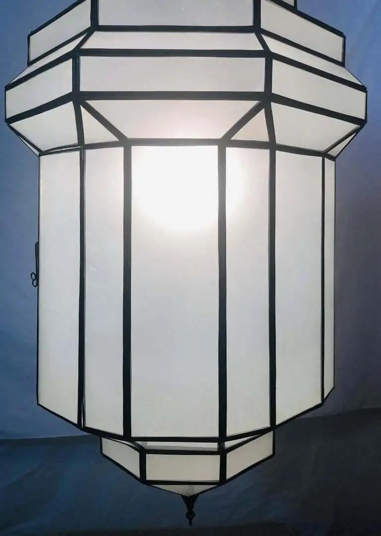 Art Deco Style White Milk Glass Handmade Chandelier, Pendant or Lantern For Sale 1