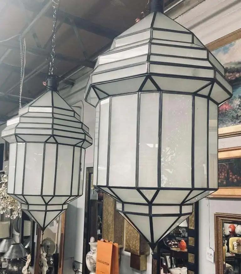 Art Deco Style White Milk Glass Handmade Chandelier, Pendant or Lantern For Sale 4