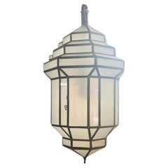 Art Deco Style White Milk Glass Handmade Chandelier, Pendant or Lantern